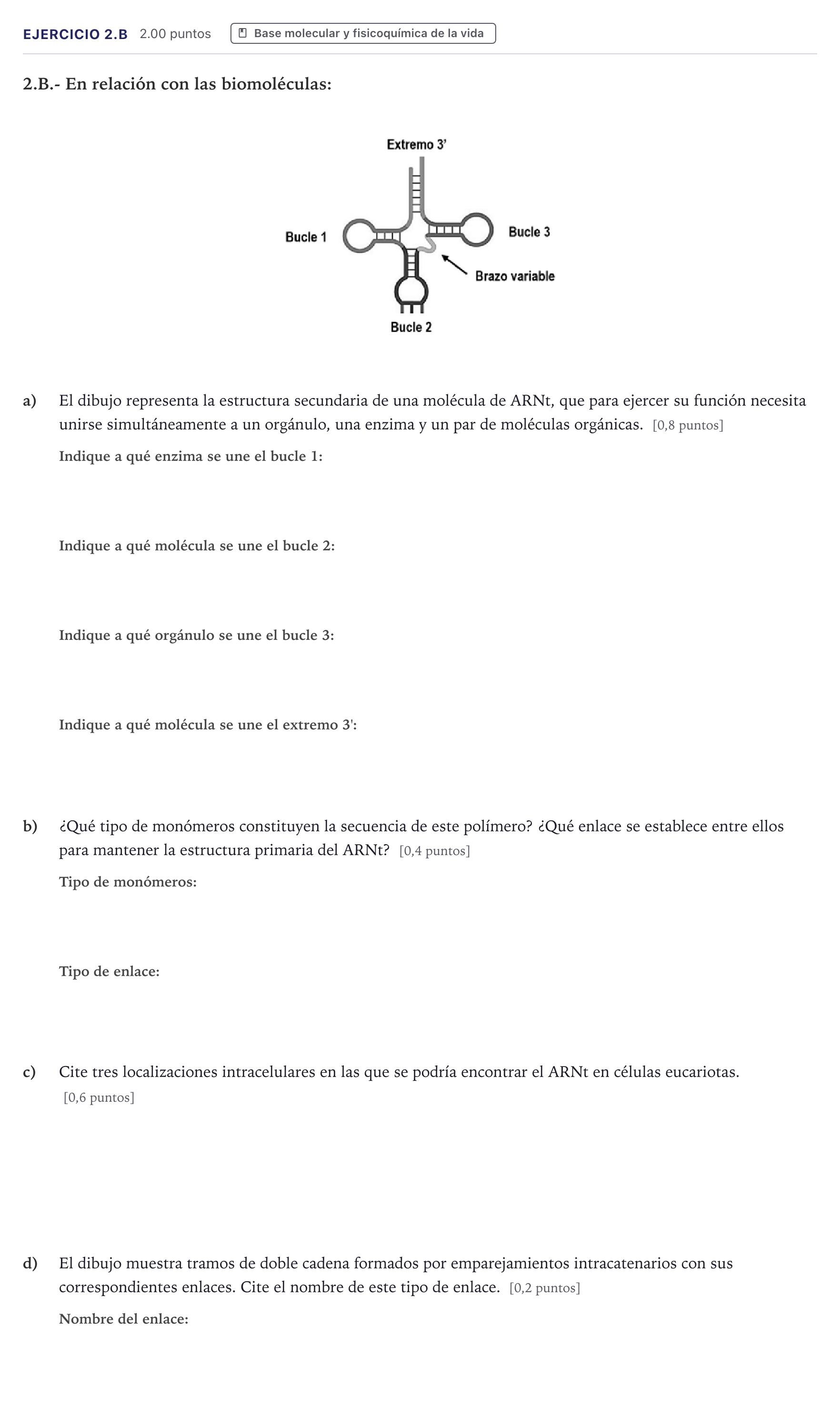 Enunciado: Ejercicio 2.B · Biología PAU Madrid Extraordinaria 2026