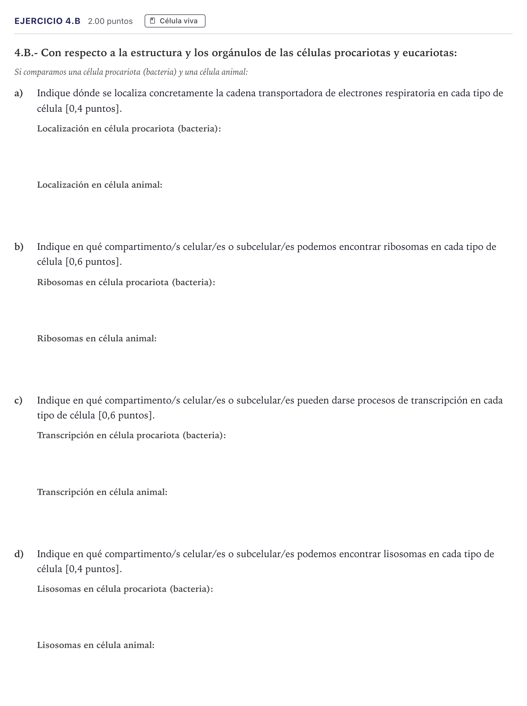Enunciado: Ejercicio 4.B · Biología PAU Madrid Extraordinaria 2026
