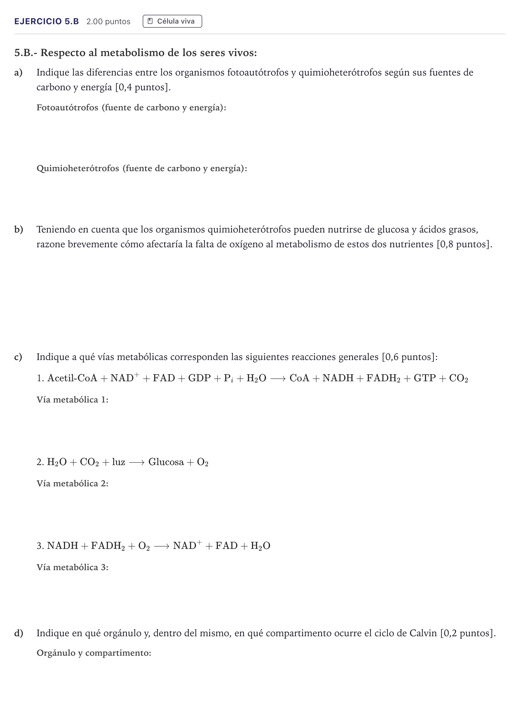 Enunciado: Ejercicio 5.B · Biología PAU Madrid Extraordinaria 2026