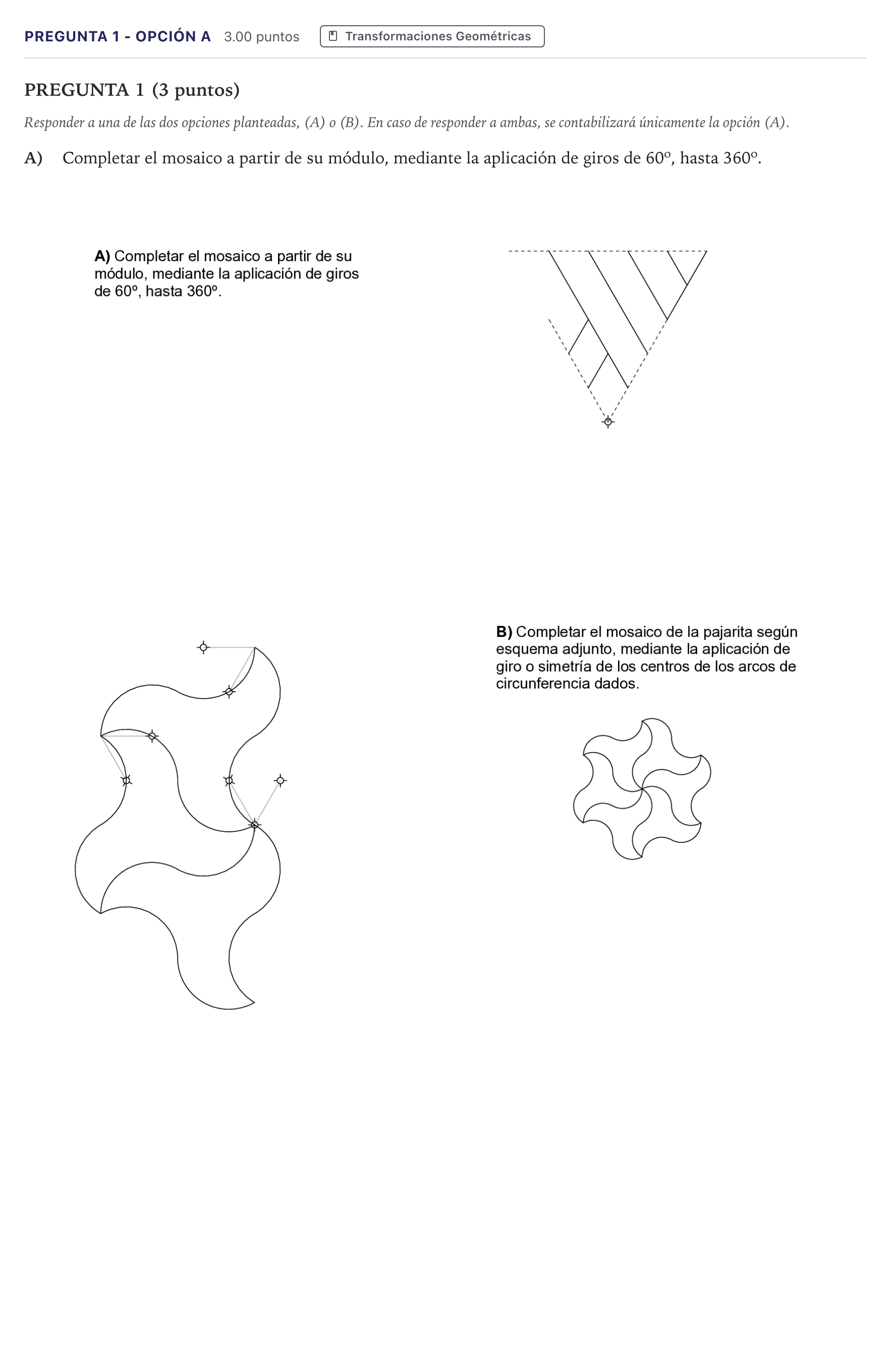Enunciado: Pregunta 1 - Opción A · Dibujo Técnico Aplicado a las Artes Plásticas y al Diseño II PAU Madrid Extraordinaria 2026
