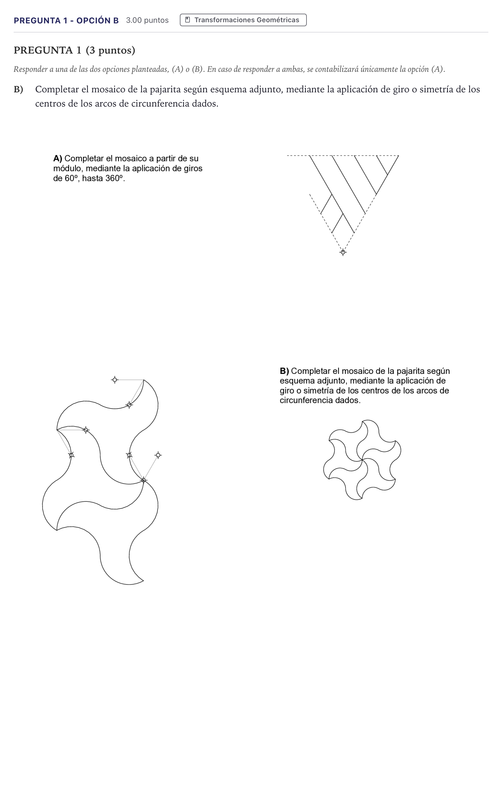 Enunciado: Pregunta 1 - Opción B · Dibujo Técnico Aplicado a las Artes Plásticas y al Diseño II PAU Madrid Extraordinaria 2026