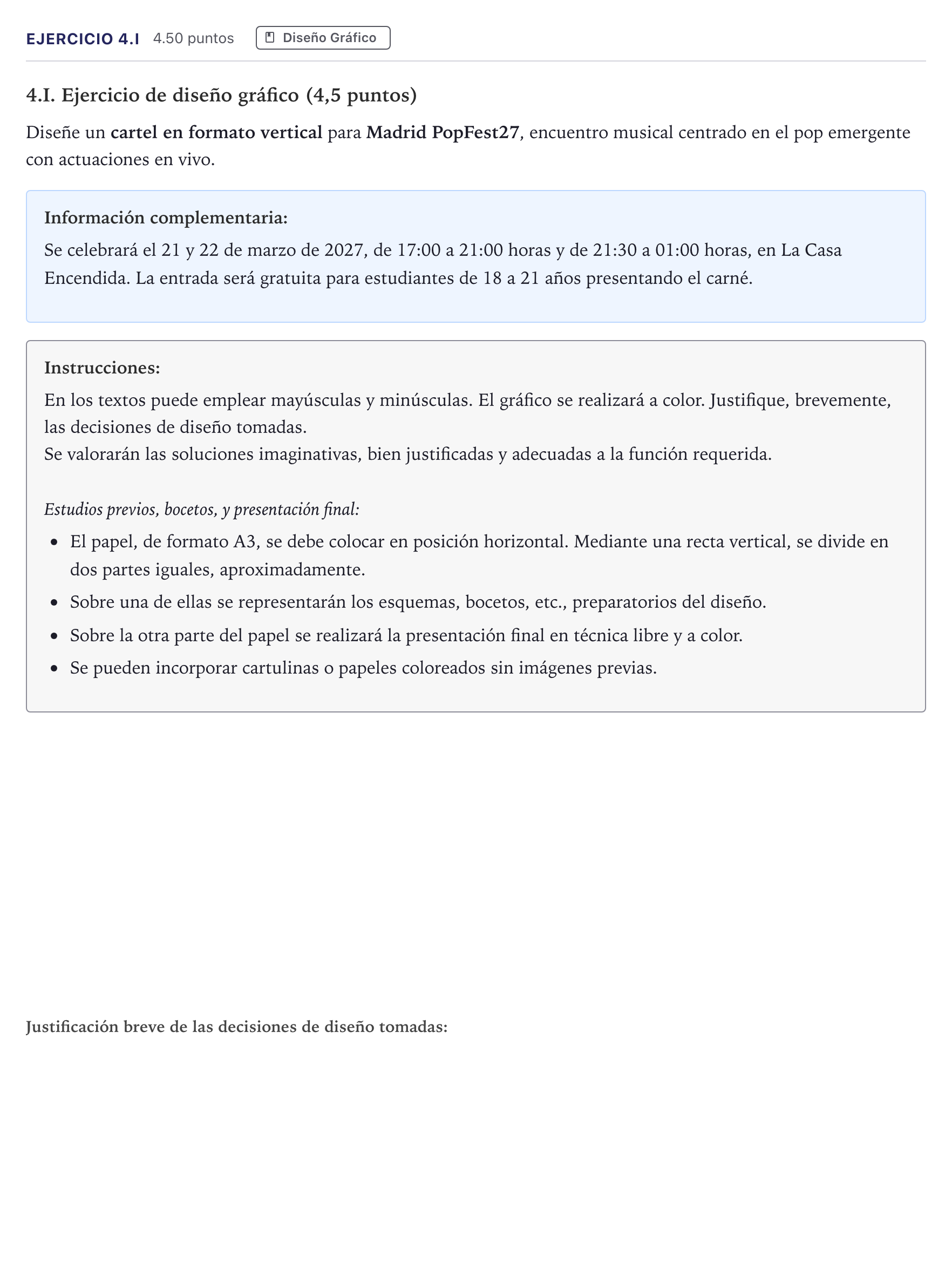 Enunciado: Ejercicio 4.I · Diseño PAU Madrid Extraordinaria 2026