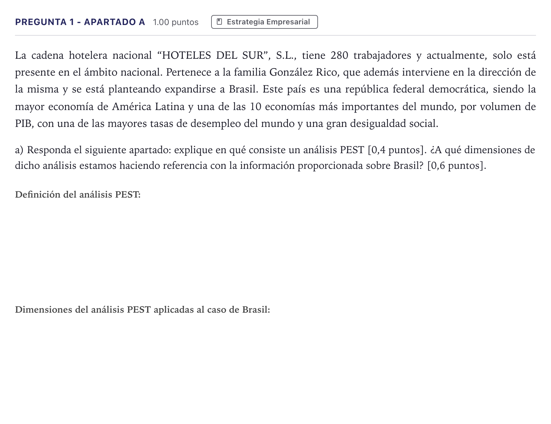 Enunciado: Pregunta 1 - Apartado a · Empresa y Diseño de Modelos de Negocio PAU Madrid Extraordinaria 2026