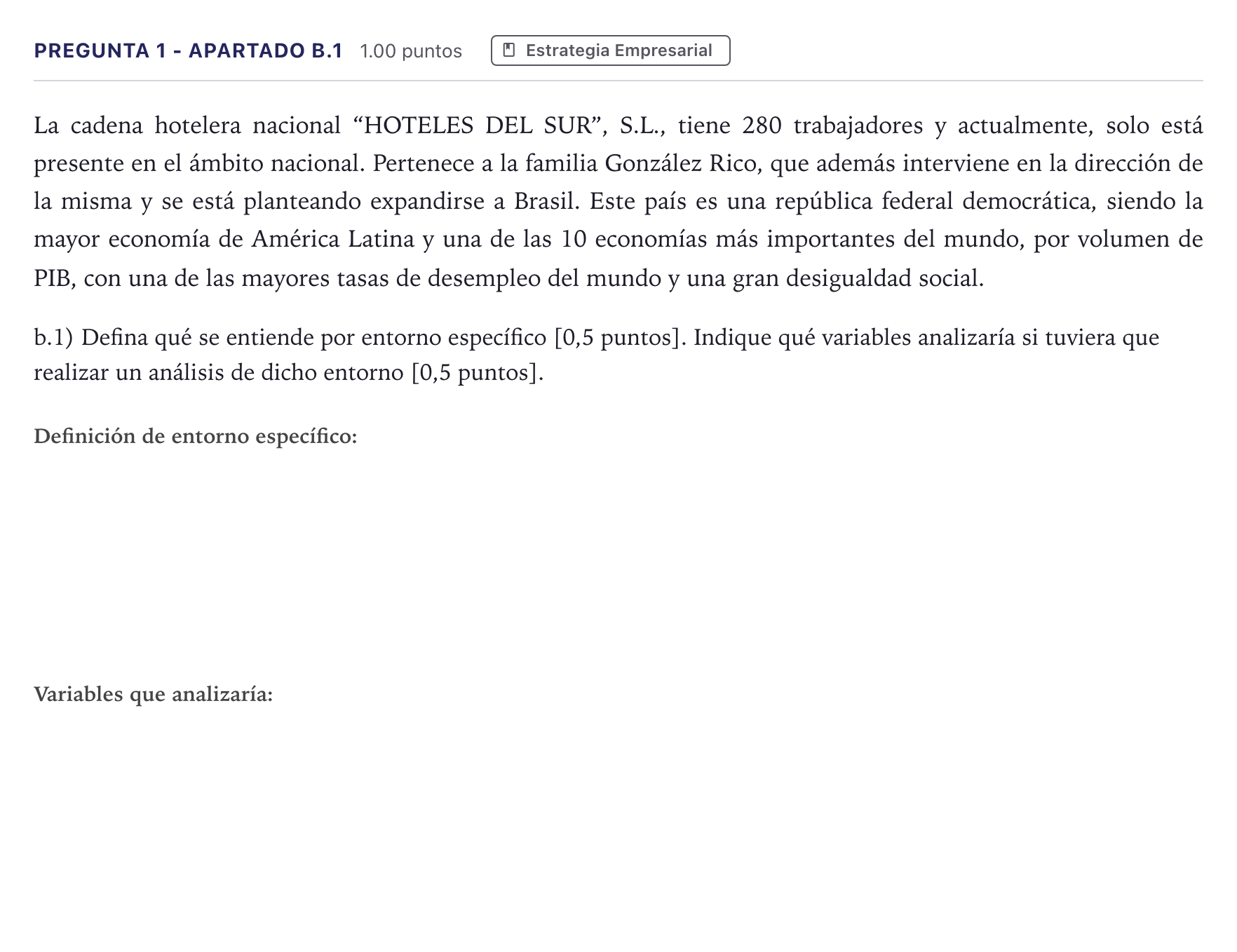 Enunciado: Pregunta 1 - Apartado b.1 · Empresa y Diseño de Modelos de Negocio PAU Madrid Extraordinaria 2026
