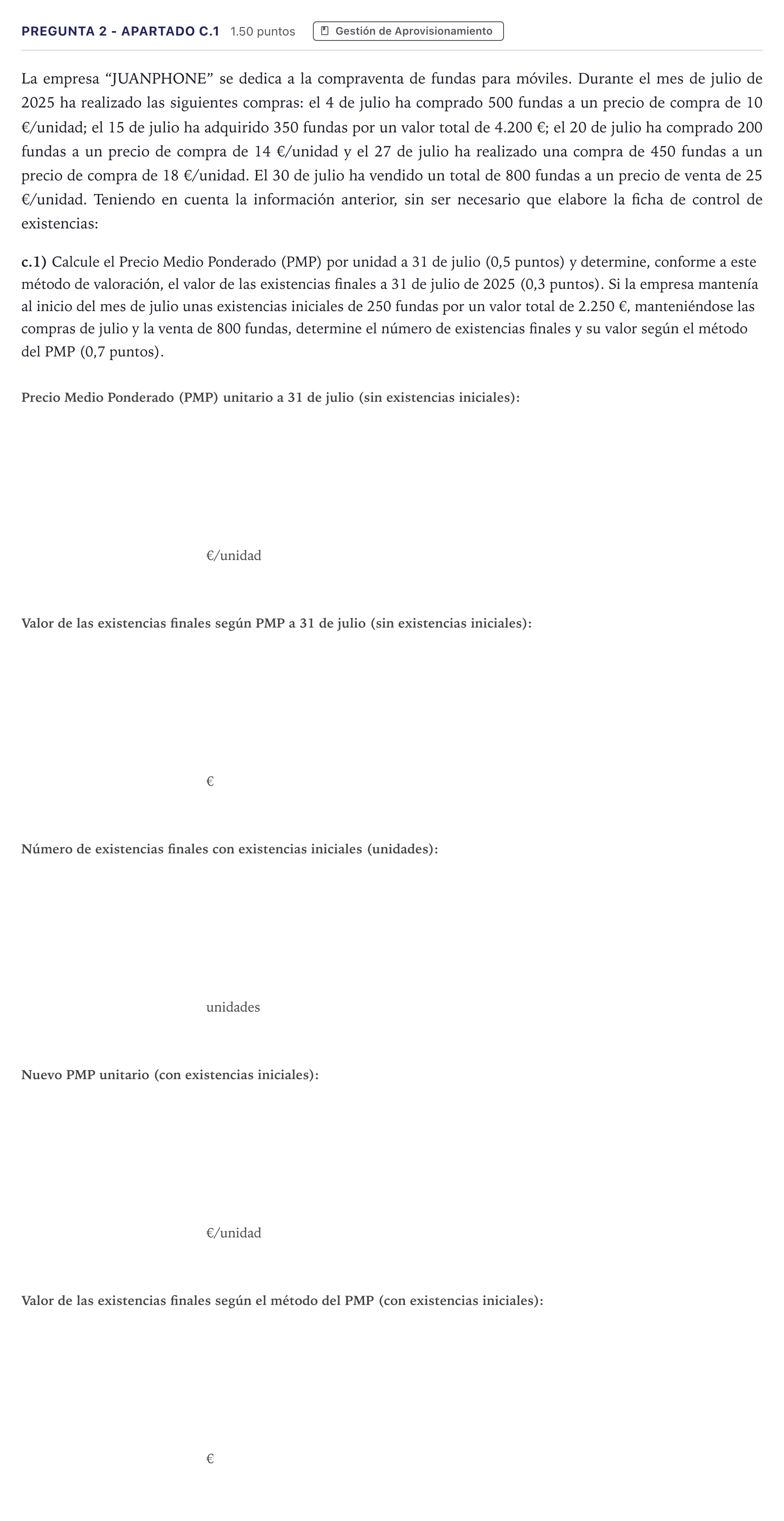 Enunciado: Pregunta 2 - Apartado c.1 · Empresa y Diseño de Modelos de Negocio PAU Madrid Extraordinaria 2026
