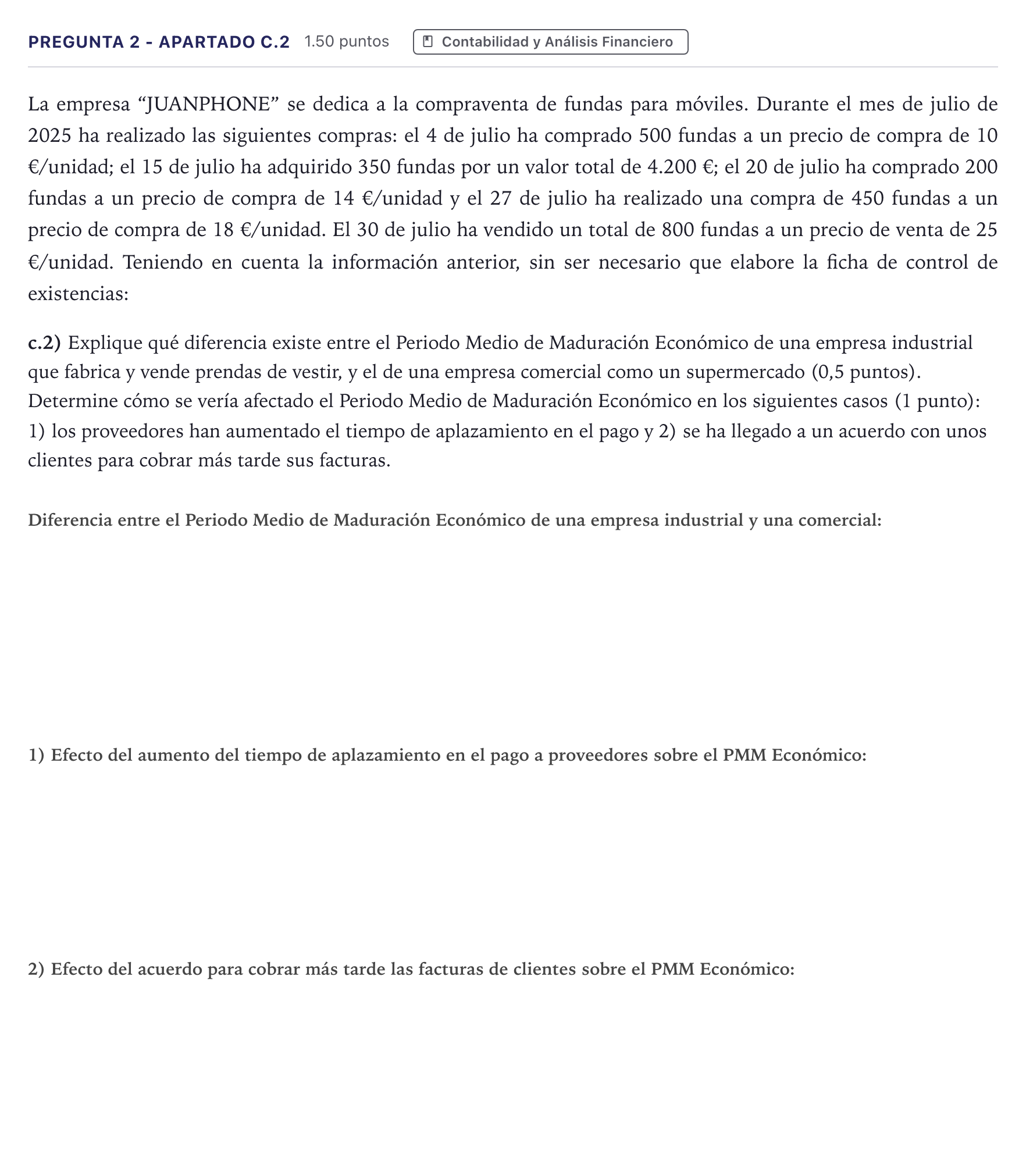 Enunciado: Pregunta 2 - Apartado c.2 · Empresa y Diseño de Modelos de Negocio PAU Madrid Extraordinaria 2026