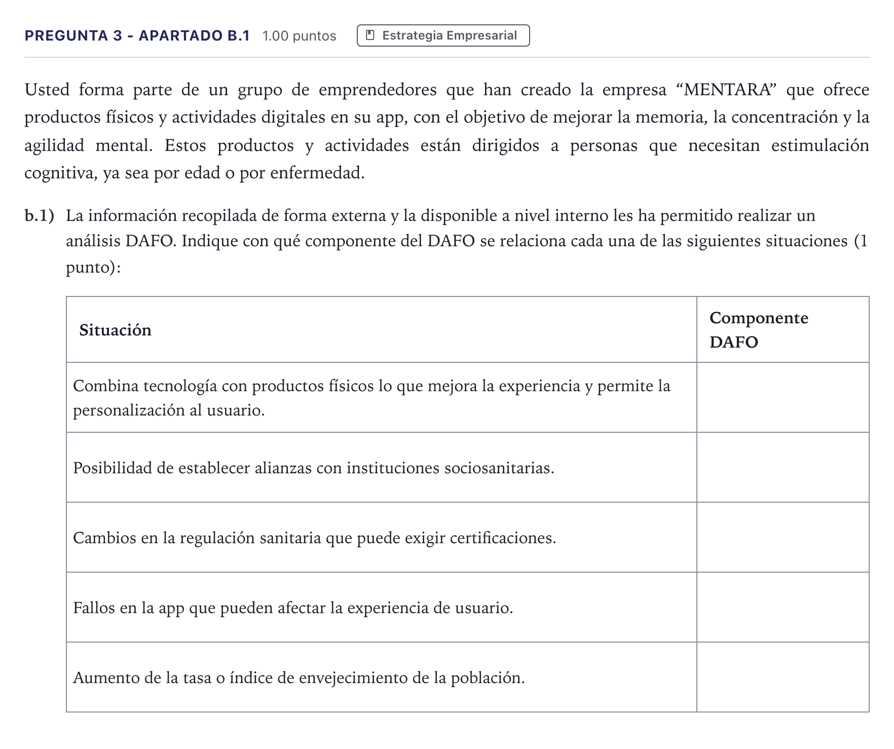 Enunciado: Pregunta 3 - Apartado b.1 · Empresa y Diseño de Modelos de Negocio PAU Madrid Extraordinaria 2026
