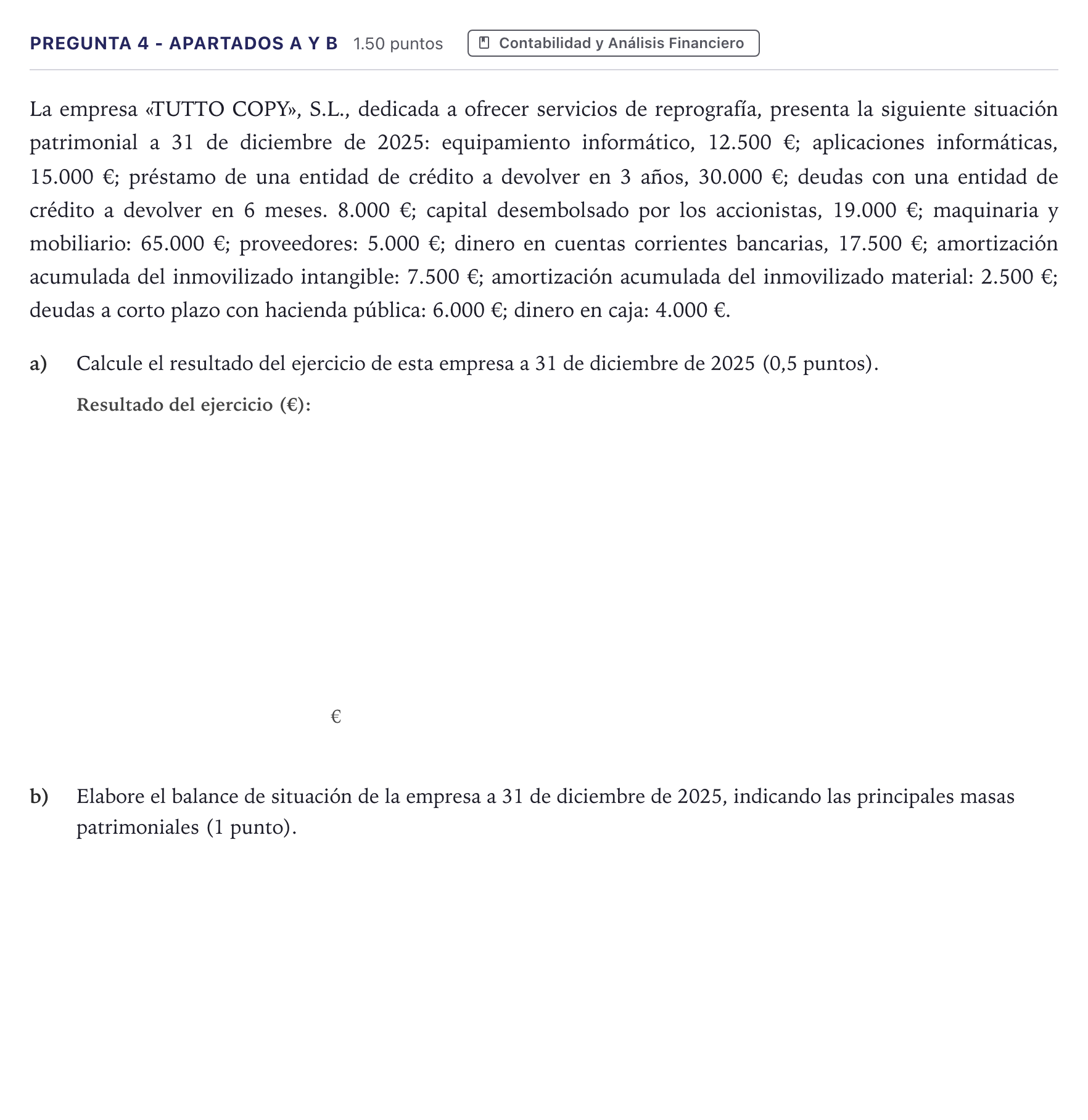 Enunciado: Pregunta 4 - Apartados a y b · Empresa y Diseño de Modelos de Negocio PAU Madrid Extraordinaria 2026