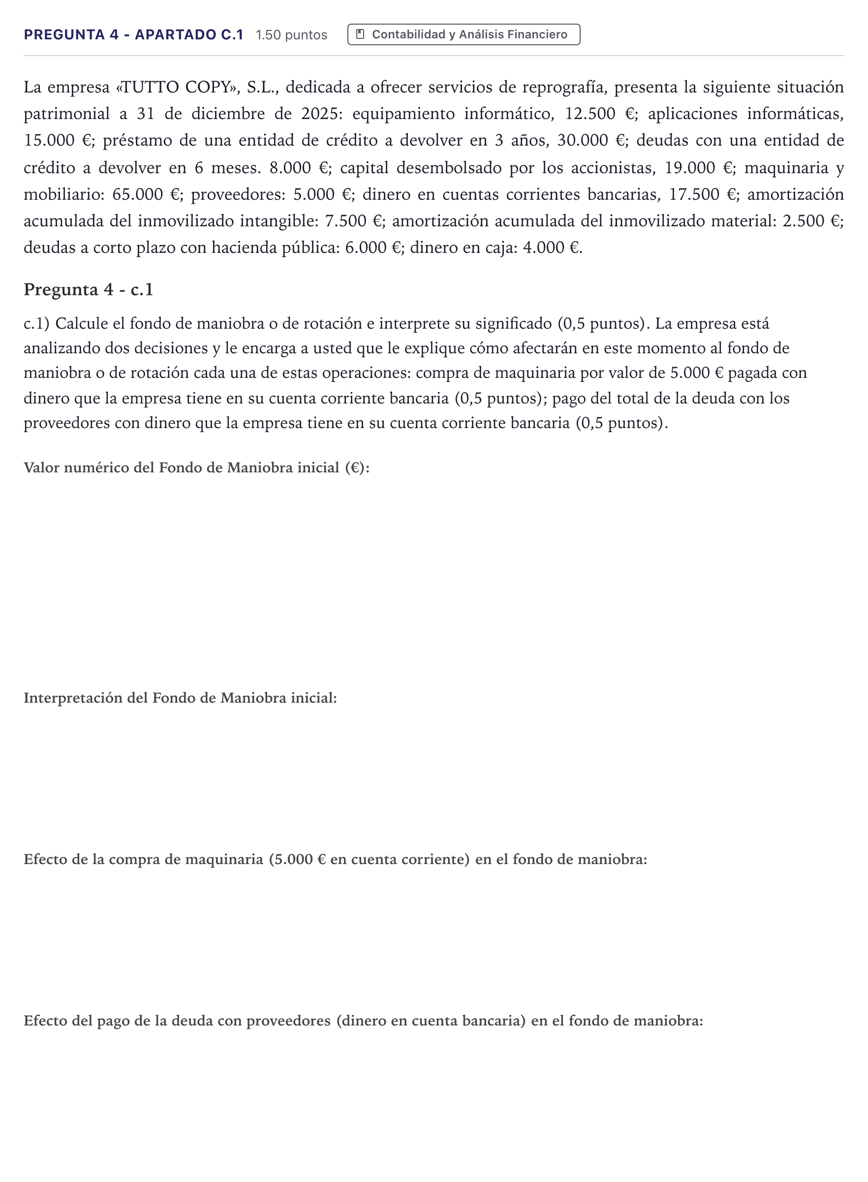 Enunciado: Pregunta 4 - Apartado c.1 · Empresa y Diseño de Modelos de Negocio PAU Madrid Extraordinaria 2026