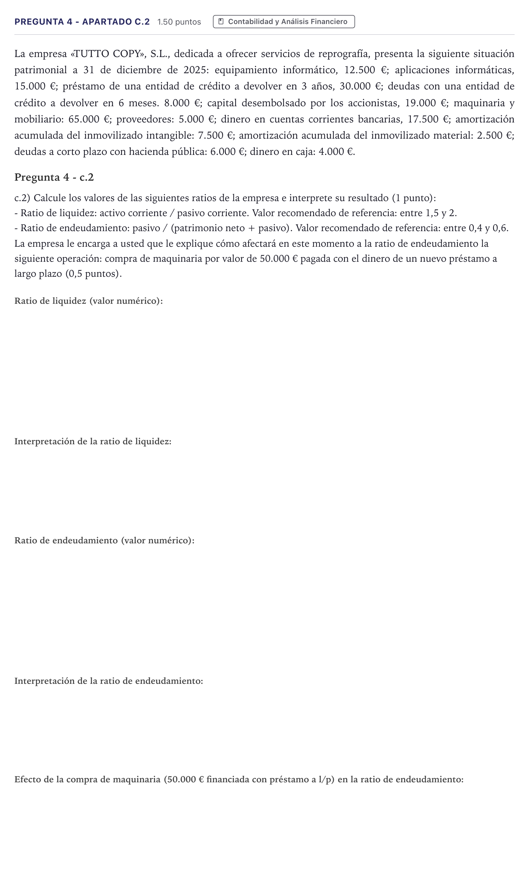 Enunciado: Pregunta 4 - Apartado c.2 · Empresa y Diseño de Modelos de Negocio PAU Madrid Extraordinaria 2026