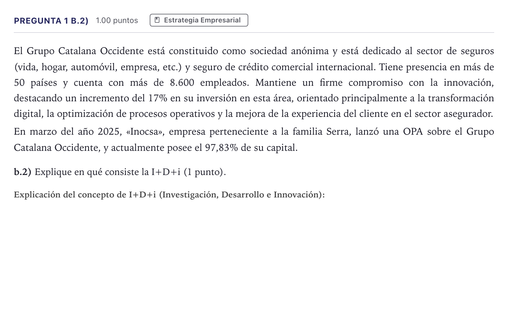 Enunciado: Pregunta 1 b.2) · Empresa y Diseño de Modelos de Negocio PAU Madrid Extraordinaria Coincidencias 2026