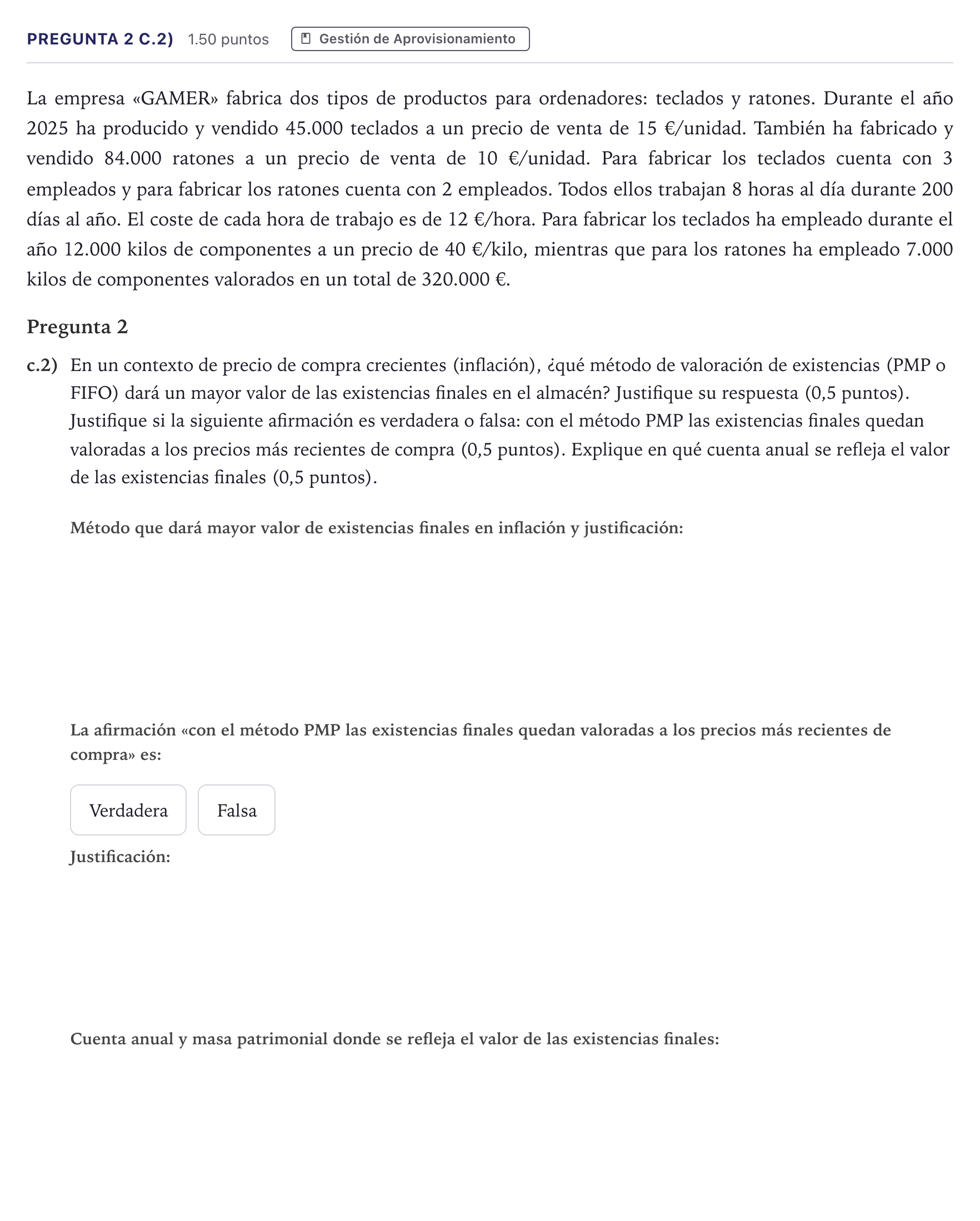 Enunciado: Pregunta 2 c.2) · Empresa y Diseño de Modelos de Negocio PAU Madrid Extraordinaria Coincidencias 2026
