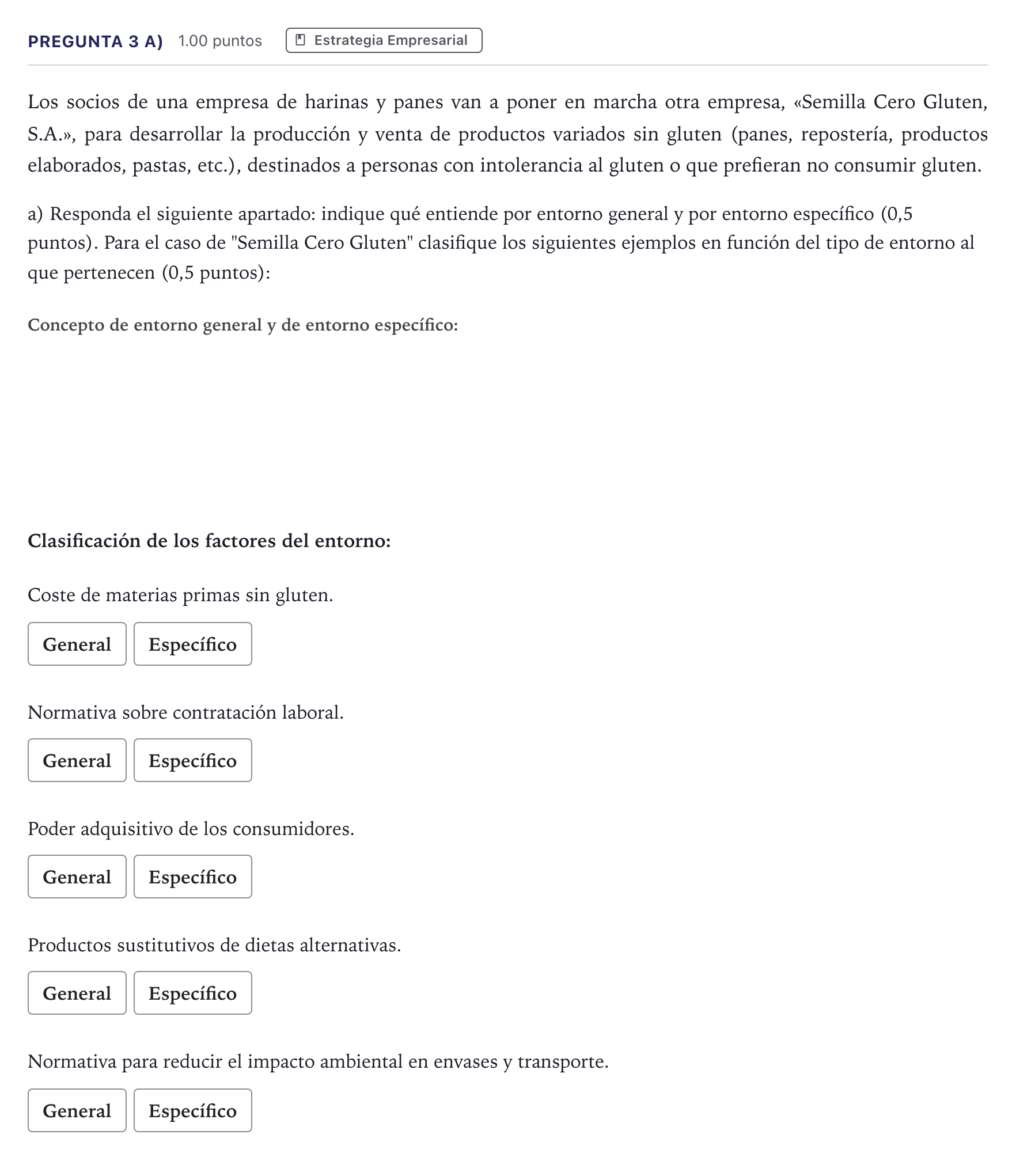 Enunciado: Pregunta 3 a) · Empresa y Diseño de Modelos de Negocio PAU Madrid Extraordinaria Coincidencias 2026