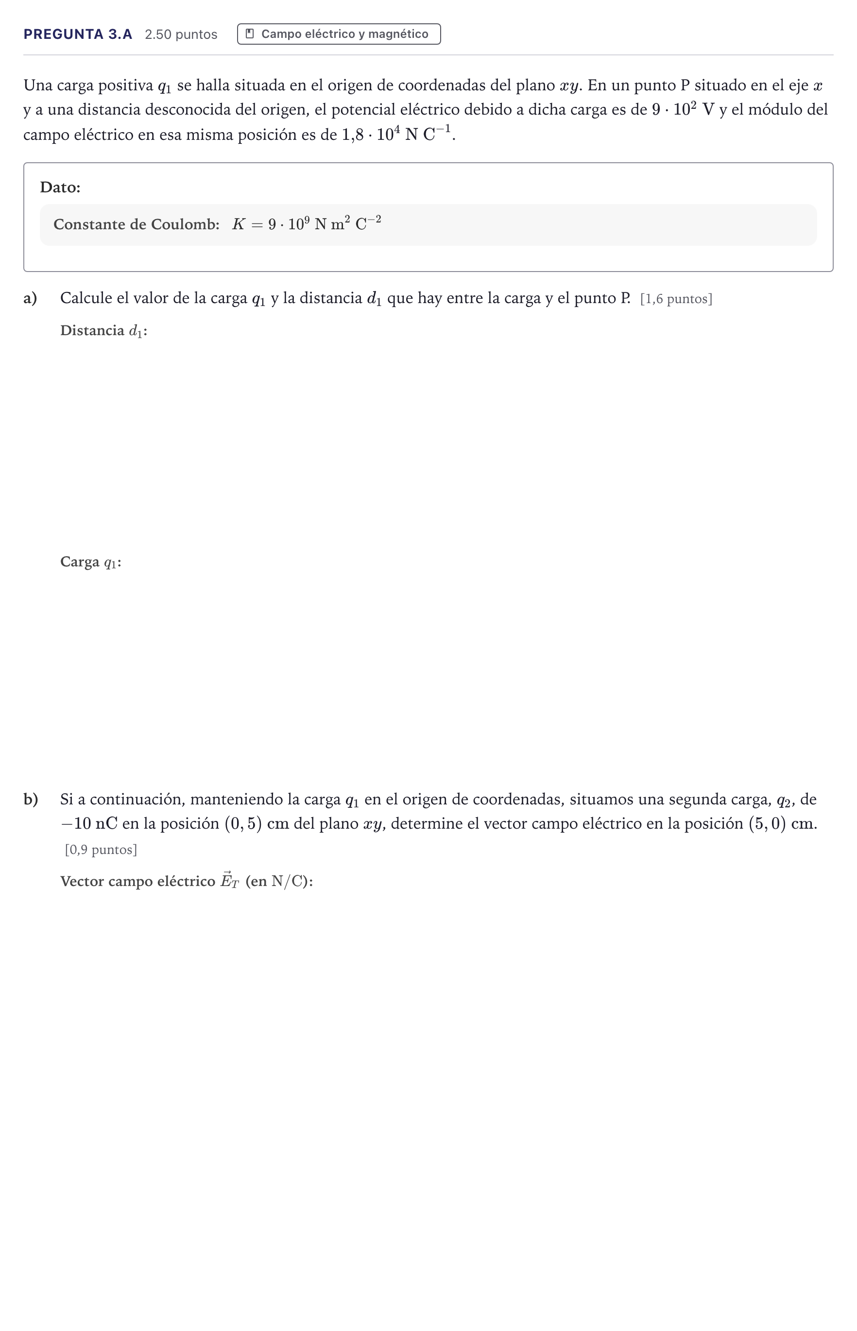 Enunciado: Pregunta 3.A · Física PAU Madrid Extraordinaria 2026