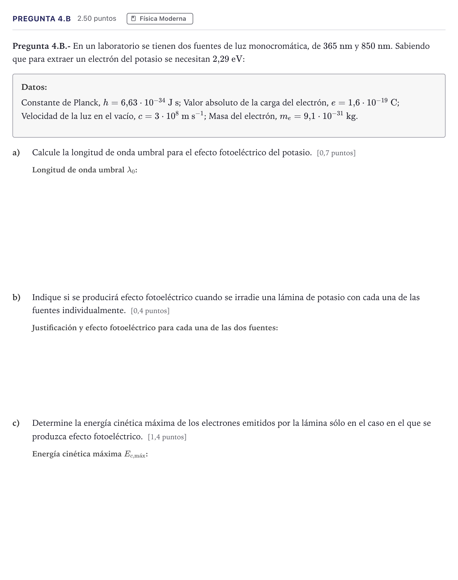 Enunciado: Pregunta 4.B · Física PAU Madrid Extraordinaria 2026