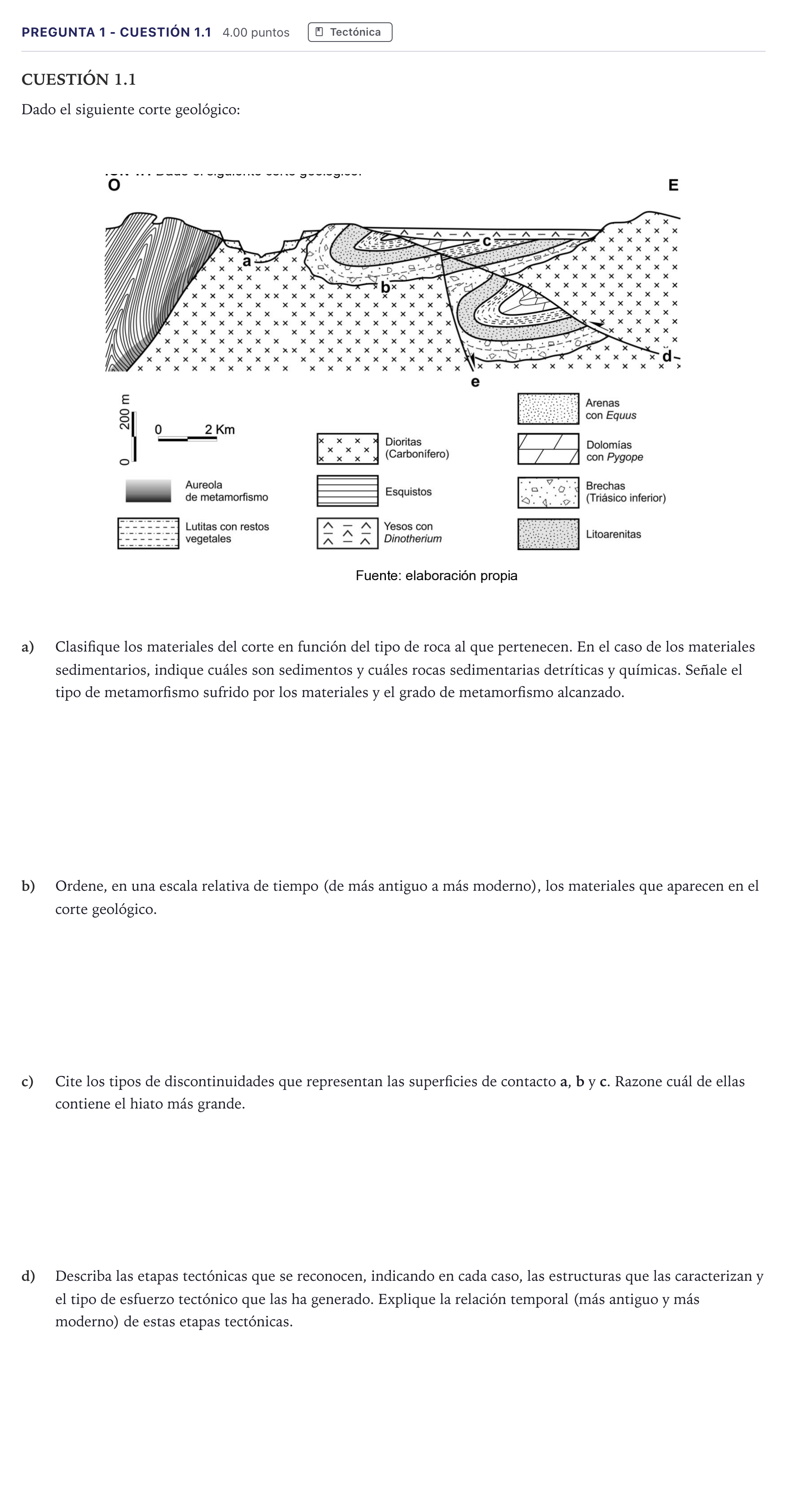 Enunciado: Pregunta 1 - Cuestión 1.1 · Geología PAU Madrid Extraordinaria 2026
