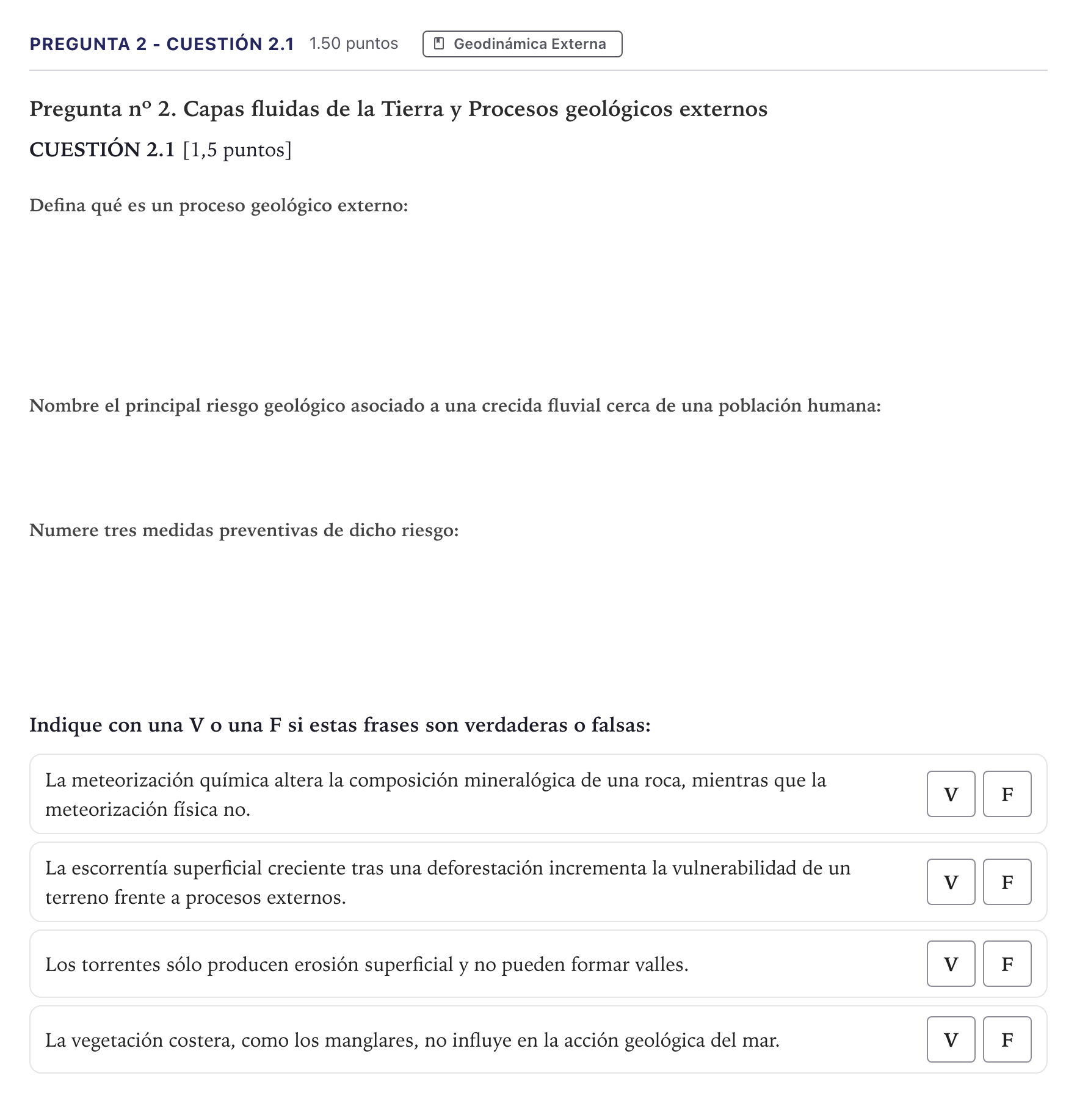 Enunciado: Pregunta 2 - Cuestión 2.1 · Geología PAU Madrid Extraordinaria 2026
