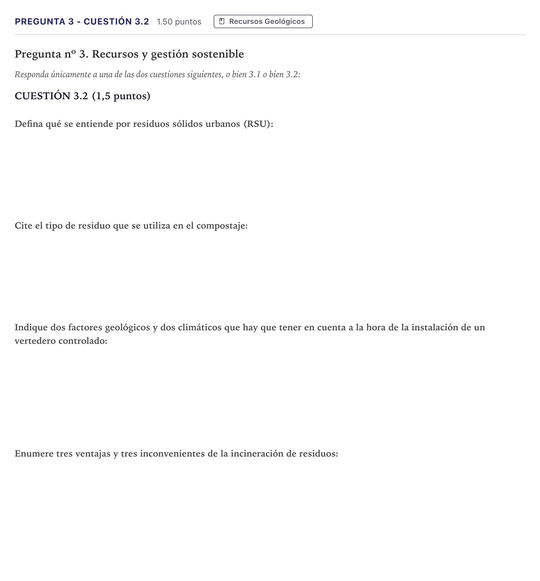 Enunciado: Pregunta 3 - Cuestión 3.2 · Geología PAU Madrid Extraordinaria 2026