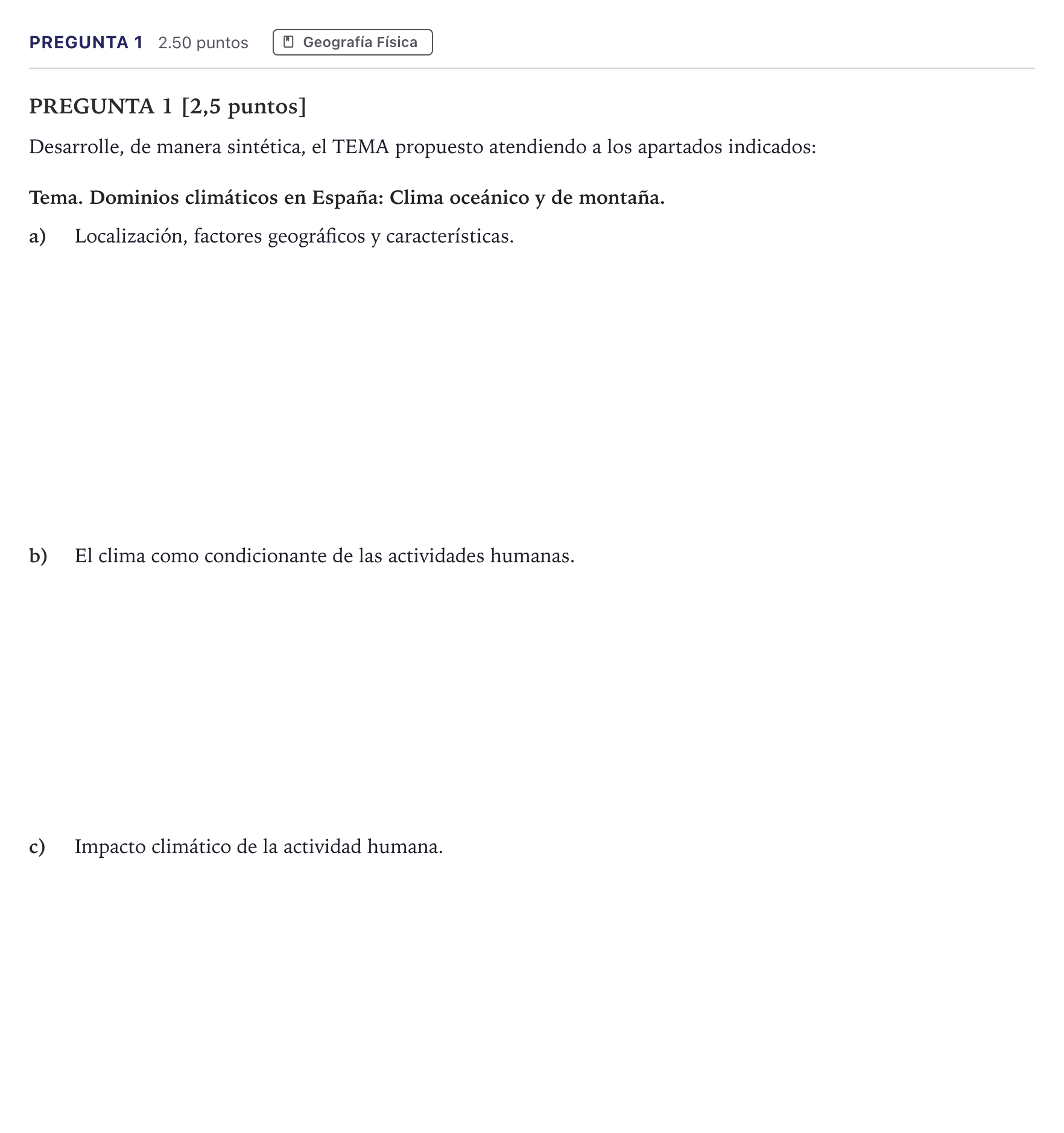 Enunciado: Pregunta 1 · Geografía PAU Madrid Extraordinaria 2026