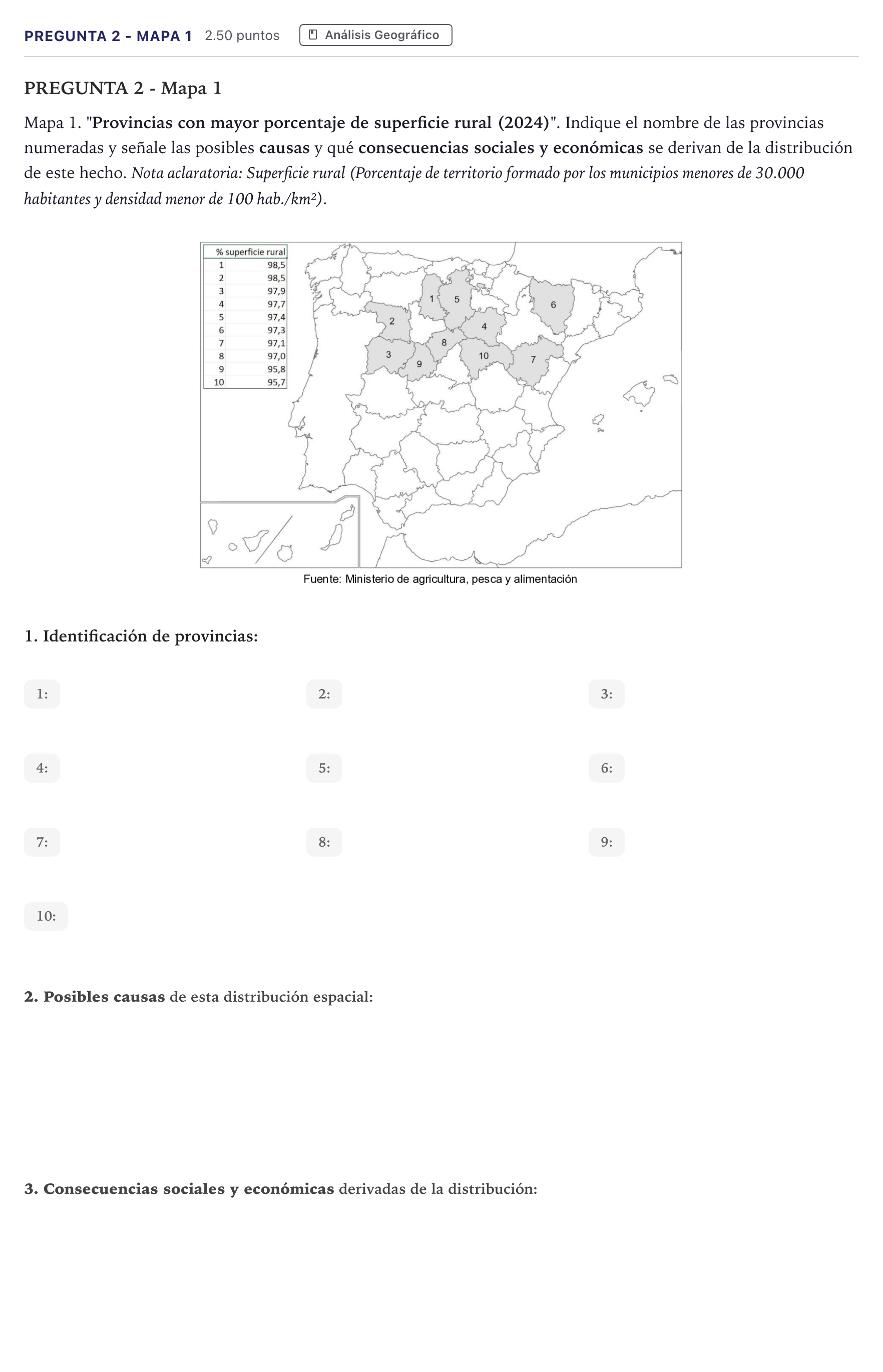 Enunciado: Pregunta 2 - Mapa 1 · Geografía PAU Madrid Extraordinaria 2026