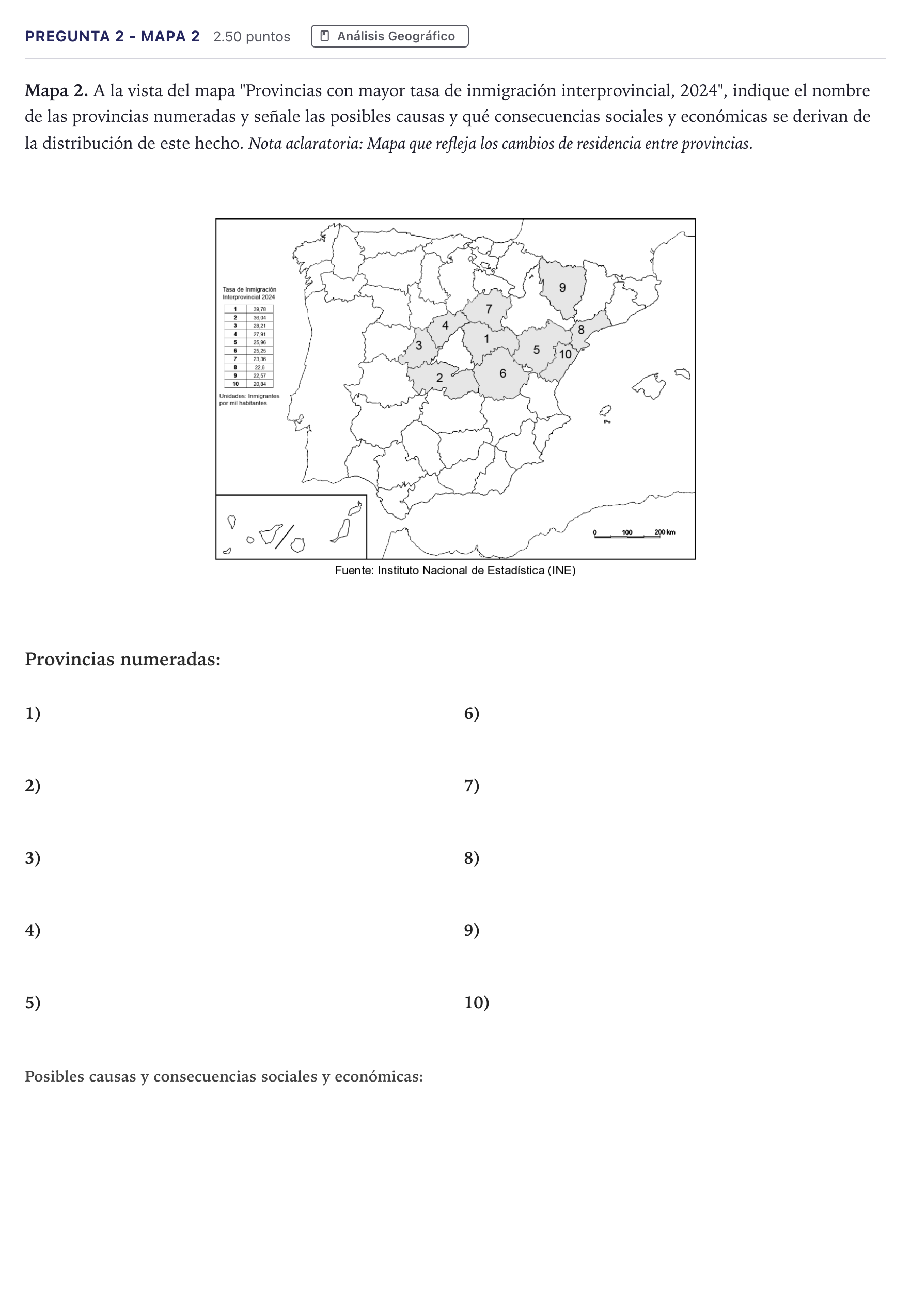 Enunciado: Pregunta 2 - Mapa 2 · Geografía PAU Madrid Extraordinaria 2026