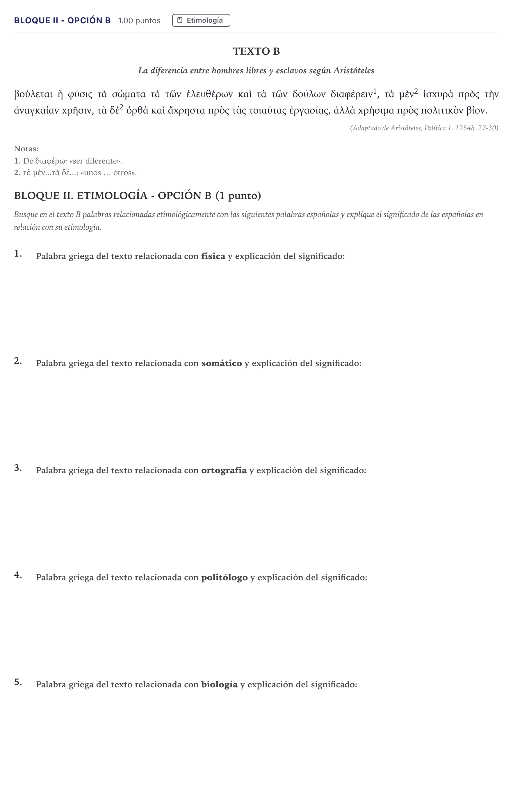 Enunciado: Bloque II - Opción B · Griego II PAU Madrid Extraordinaria 2026