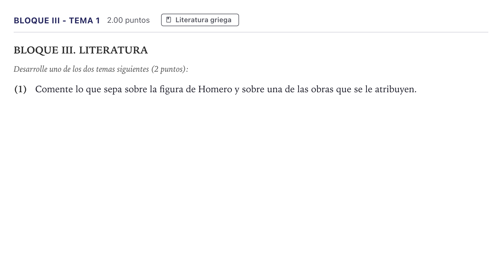 Enunciado: Bloque III - Tema 1 · Griego II PAU Madrid Extraordinaria 2026