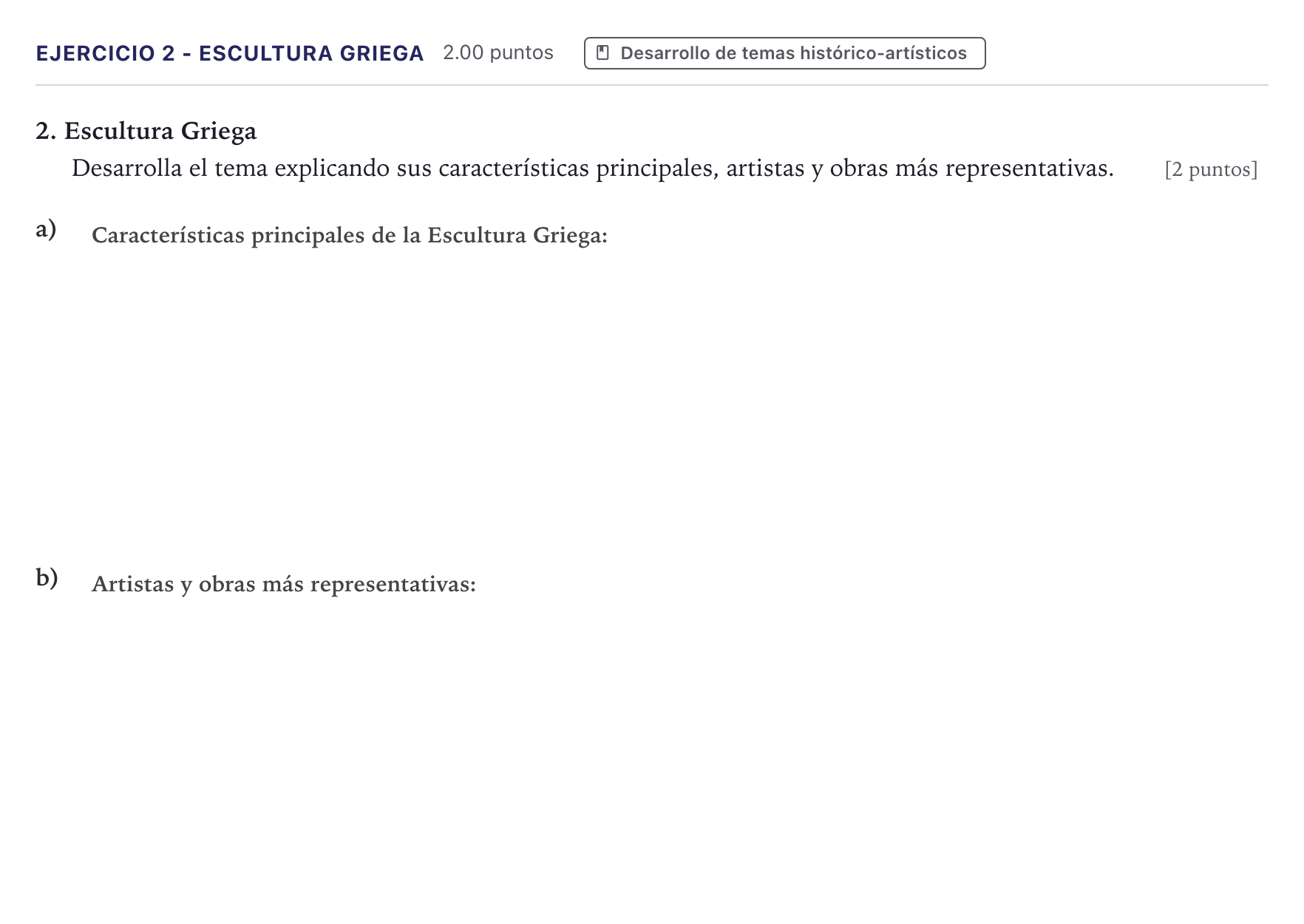 Enunciado: Ejercicio 2 - Escultura Griega · Historia del Arte PAU Madrid Extraordinaria 2026
