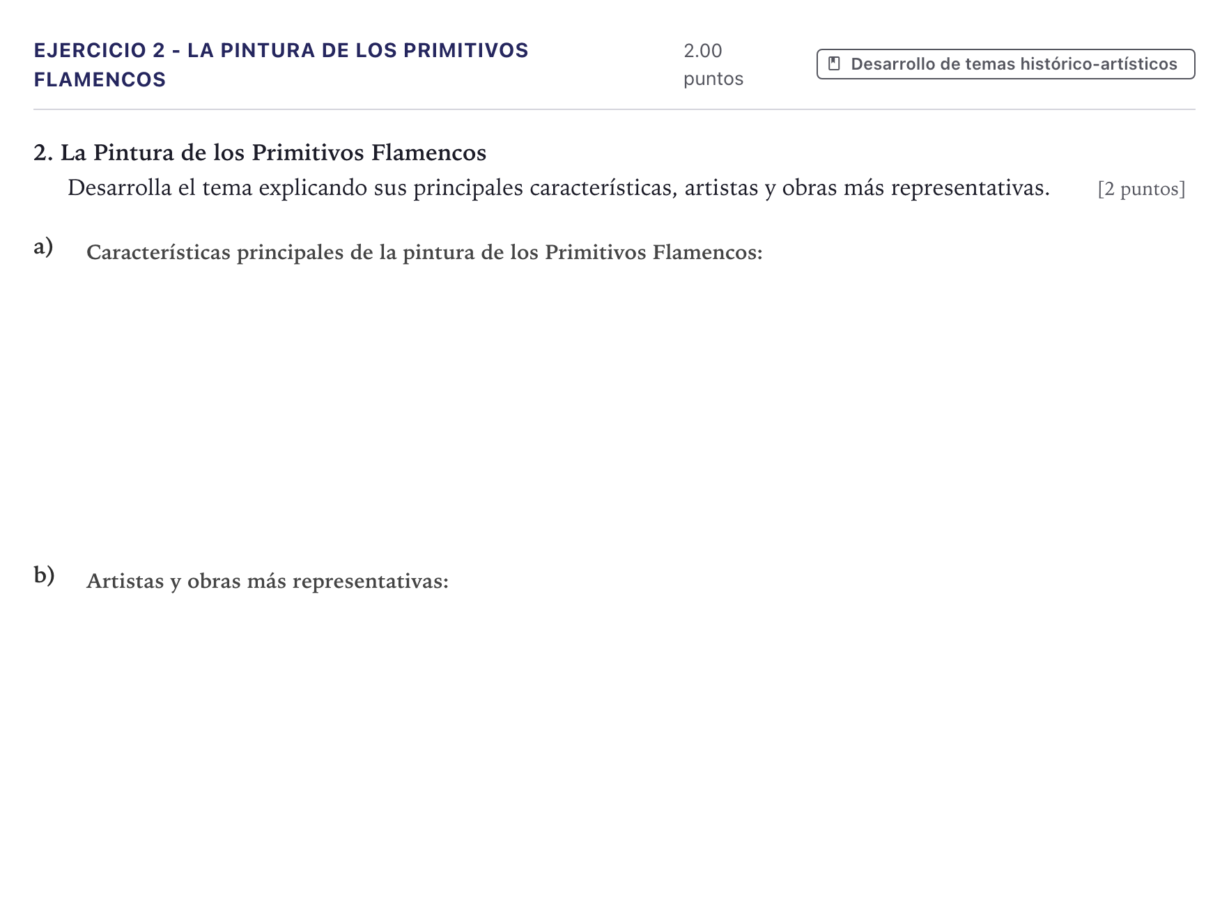 Enunciado: Ejercicio 2 - La Pintura de los Primitivos Flamencos · Historia del Arte PAU Madrid Extraordinaria 2026