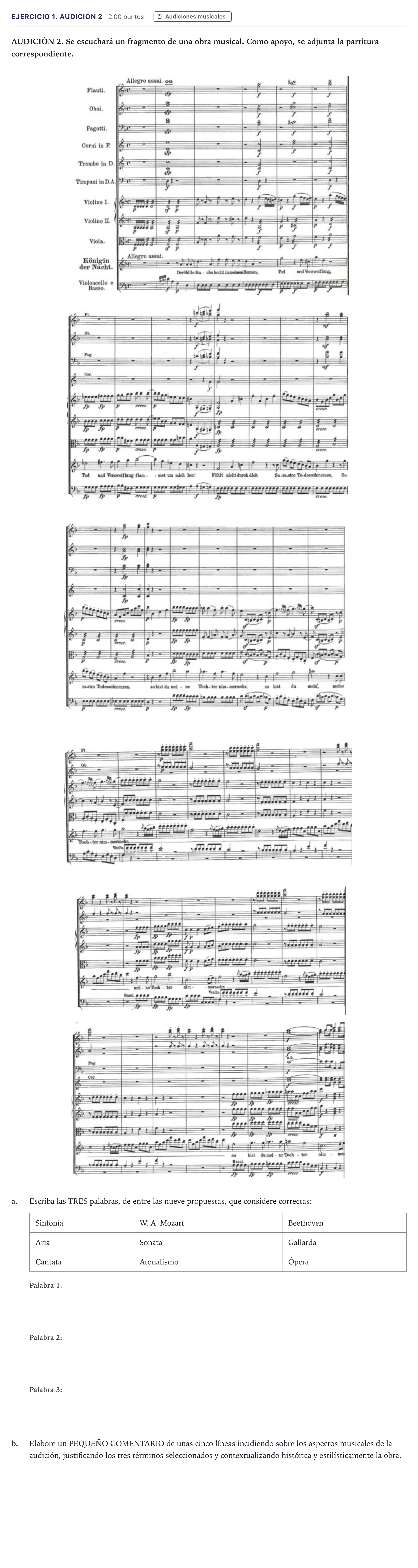 Enunciado: Ejercicio 1. Audición 2 · Historia de la Música y de la Danza PAU Madrid Extraordinaria 2026