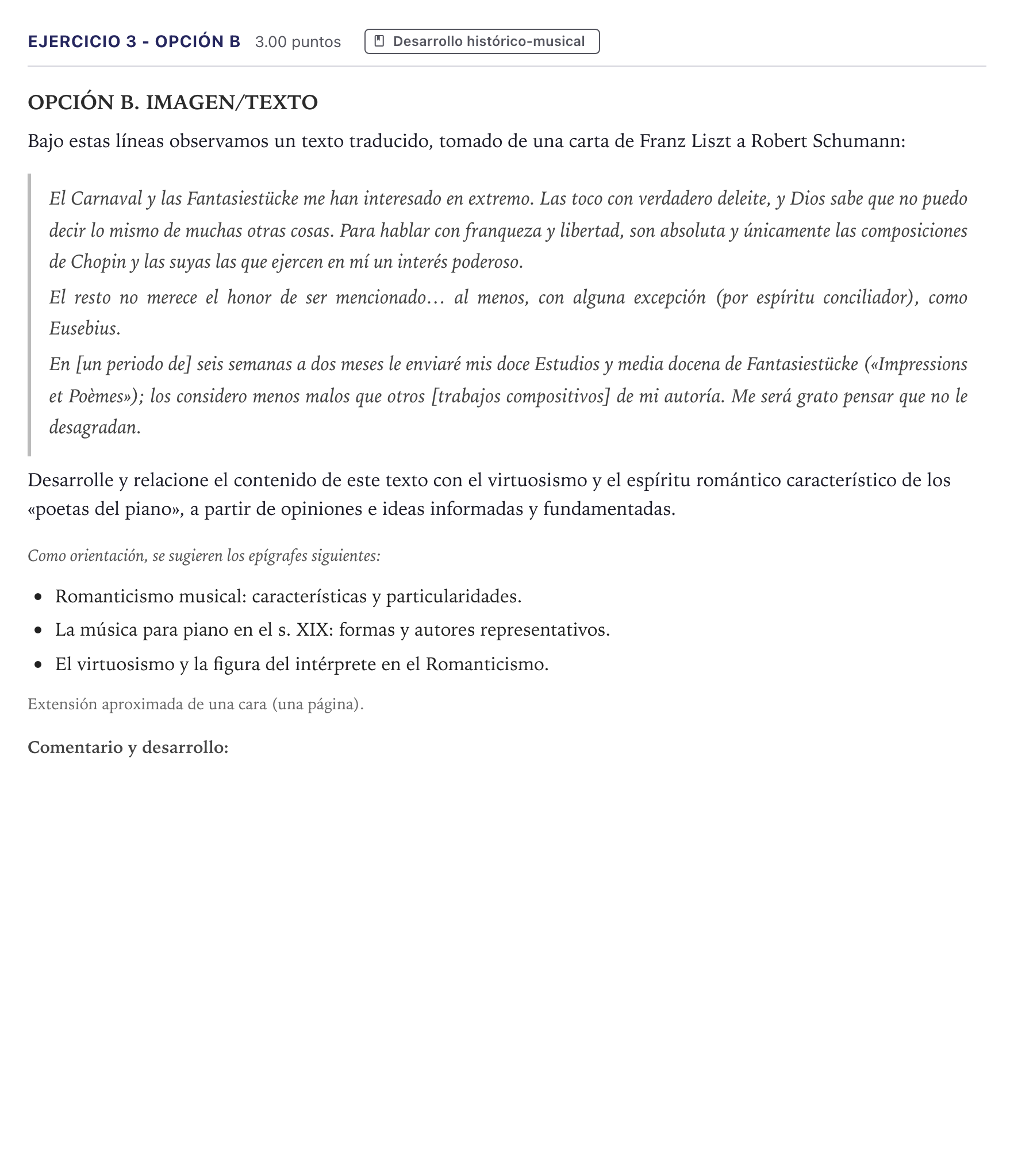 Enunciado: Ejercicio 3 - Opción B · Historia de la Música y de la Danza PAU Madrid Extraordinaria 2026