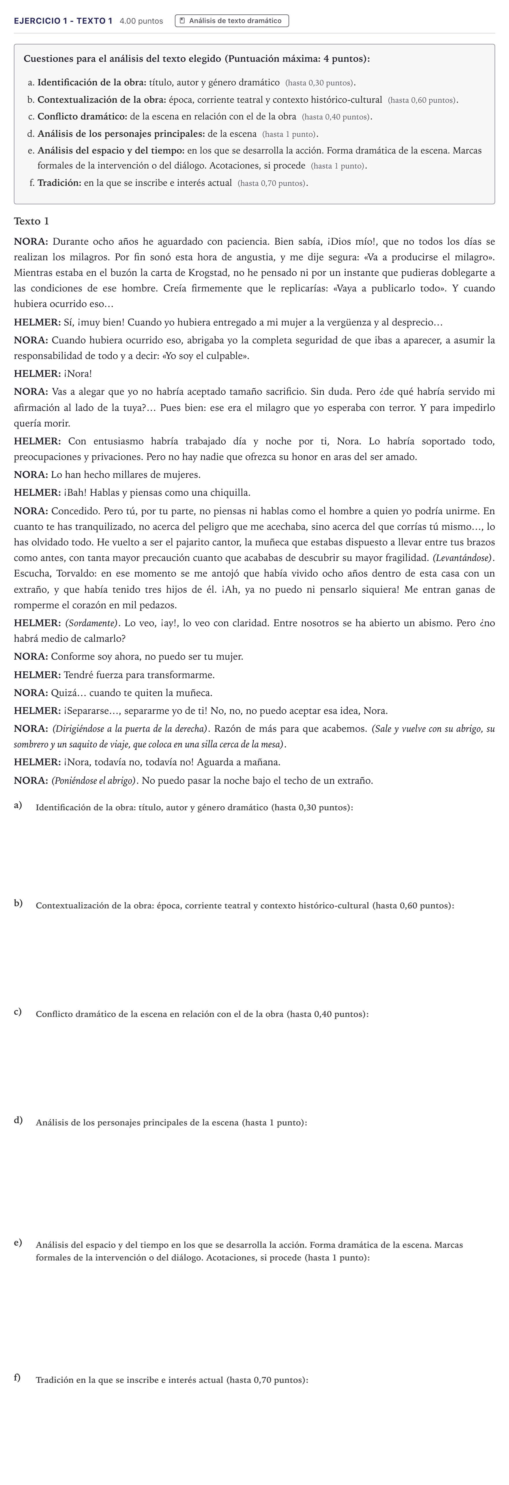 Enunciado: Ejercicio 1 - Texto 1 · Literatura Dramática PAU Madrid Extraordinaria 2026