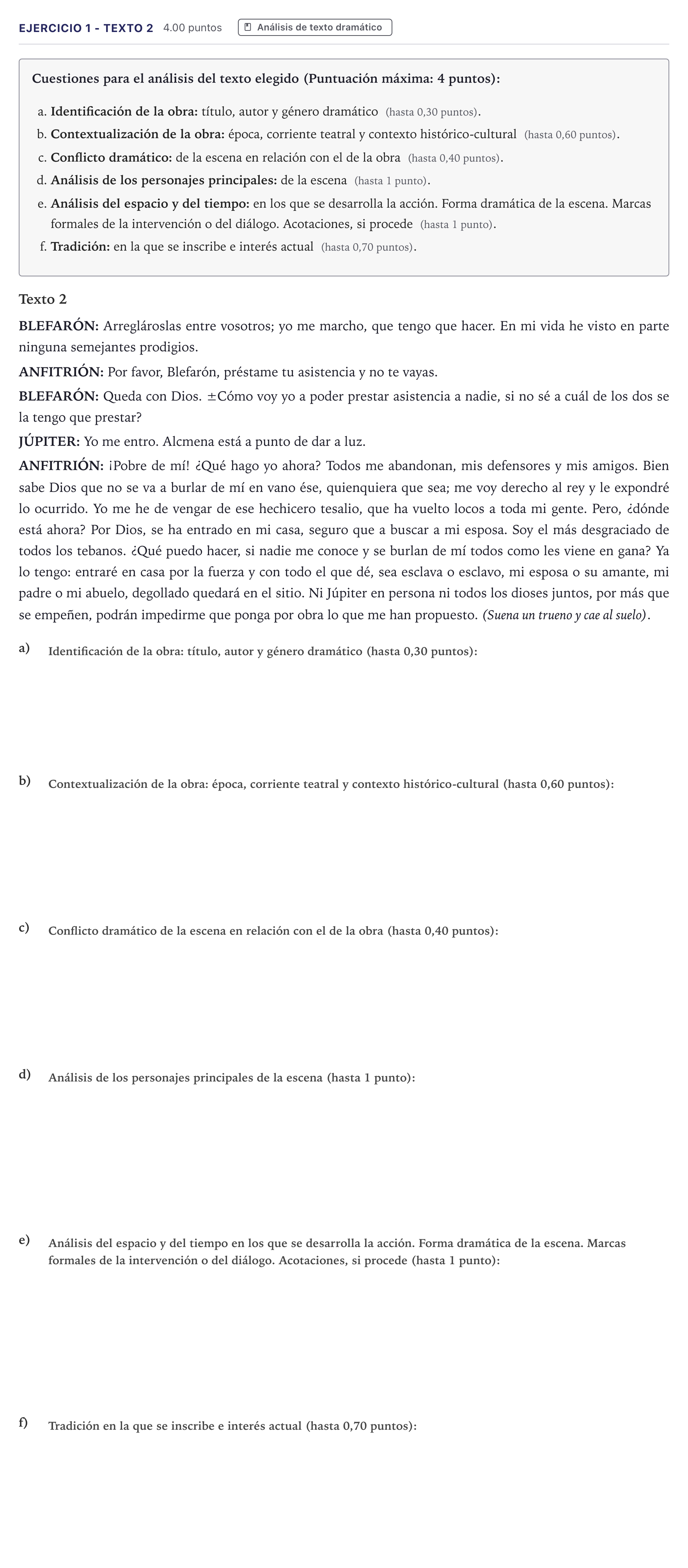 Enunciado: Ejercicio 1 - Texto 2 · Literatura Dramática PAU Madrid Extraordinaria 2026