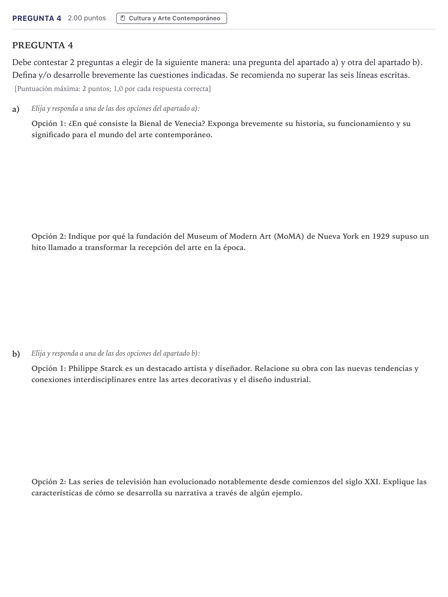 Enunciado: Pregunta 4 · Movimientos Culturales y Artísticos PAU Madrid Extraordinaria 2026