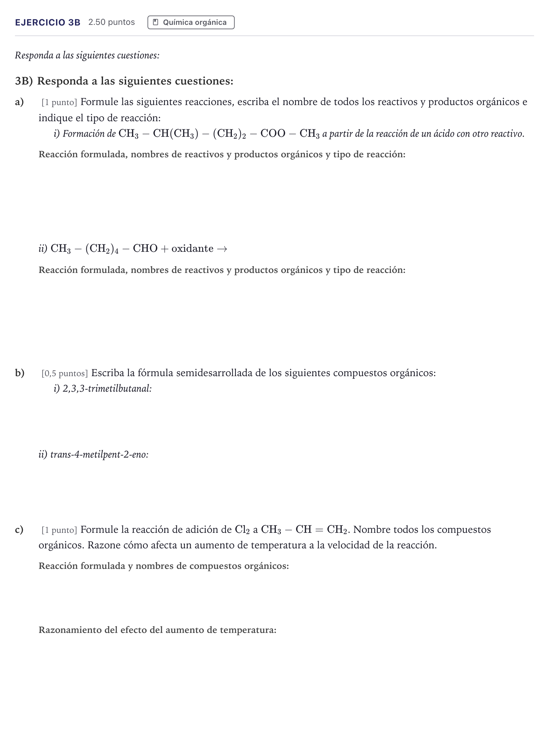 Enunciado: Ejercicio 3B · Química PAU Madrid Extraordinaria 2026