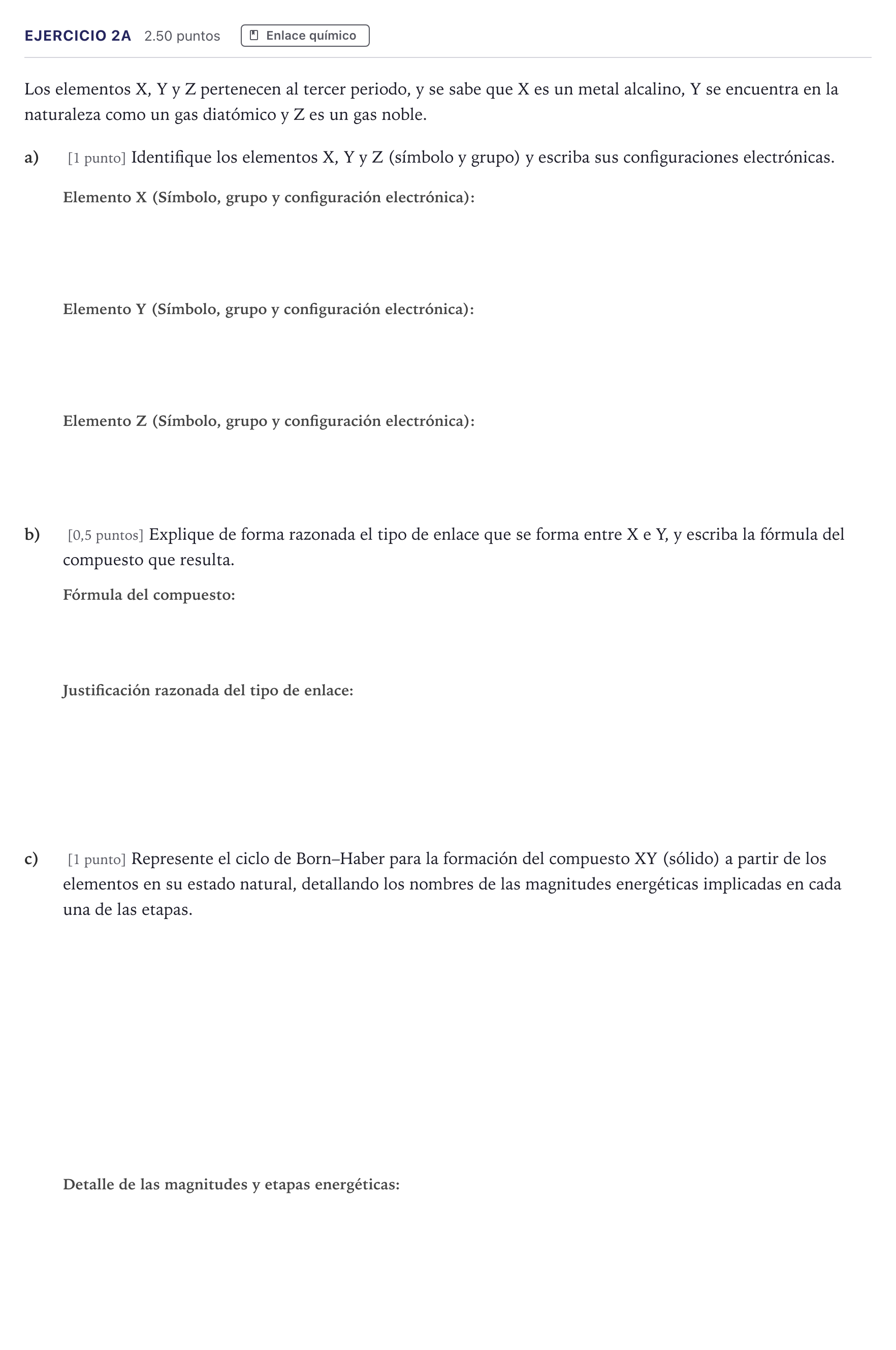 Enunciado: Ejercicio 2A · Química PAU Madrid Extraordinaria Coincidencias 2026