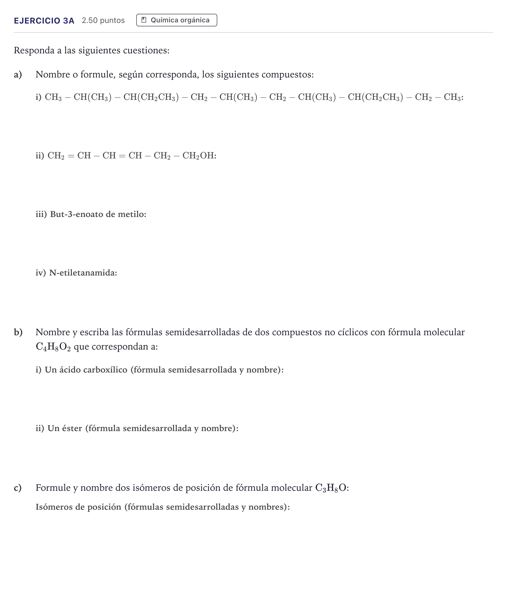 Enunciado: Ejercicio 3A · Química PAU Madrid Extraordinaria Coincidencias 2026