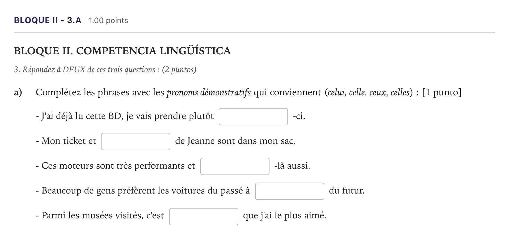 Enunciado: Bloque II - 3.a · Francés PAU Madrid Extraordinaria (2ª lengua) 2026