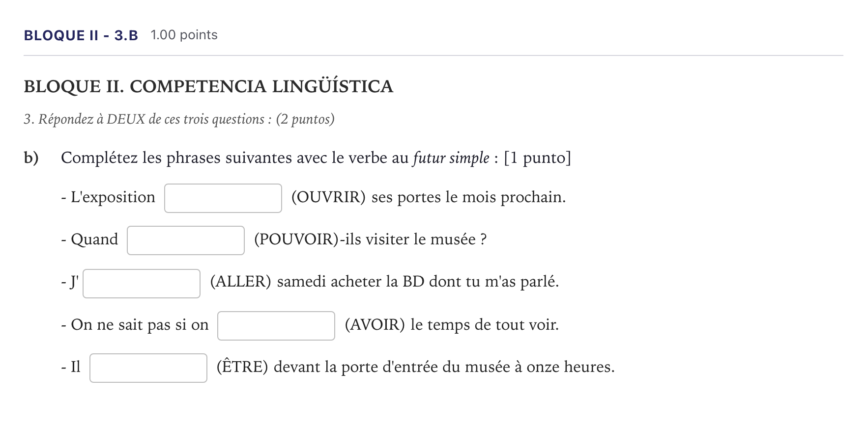 Enunciado: Bloque II - 3.b · Francés PAU Madrid Extraordinaria (2ª lengua) 2026