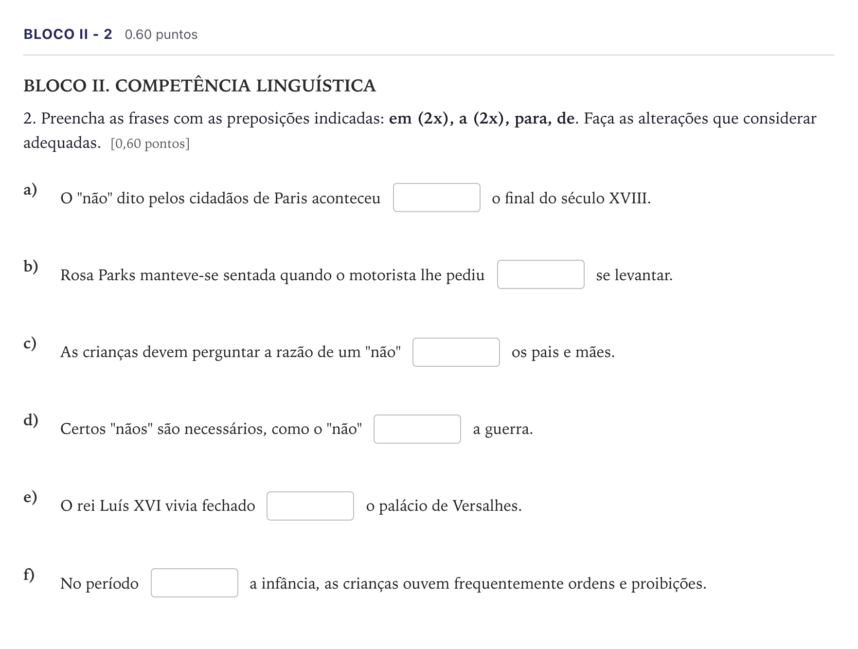 Enunciado: Ejercicio Bloco II - 2 · Portugués PAU Madrid Extraordinaria (2ª lengua) 2026