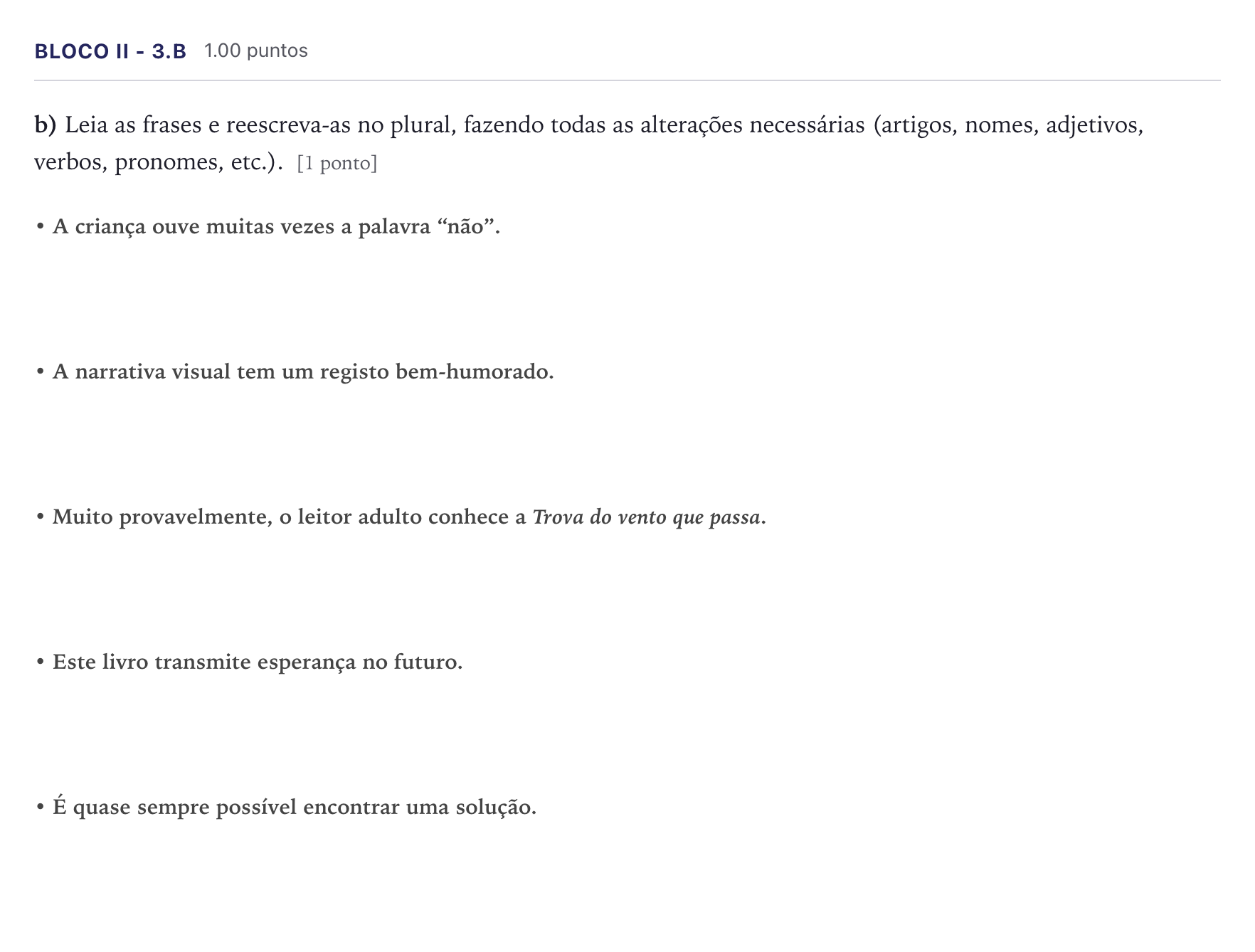 Enunciado: Ejercicio Bloco II - 3.b · Portugués PAU Madrid Extraordinaria (2ª lengua) 2026