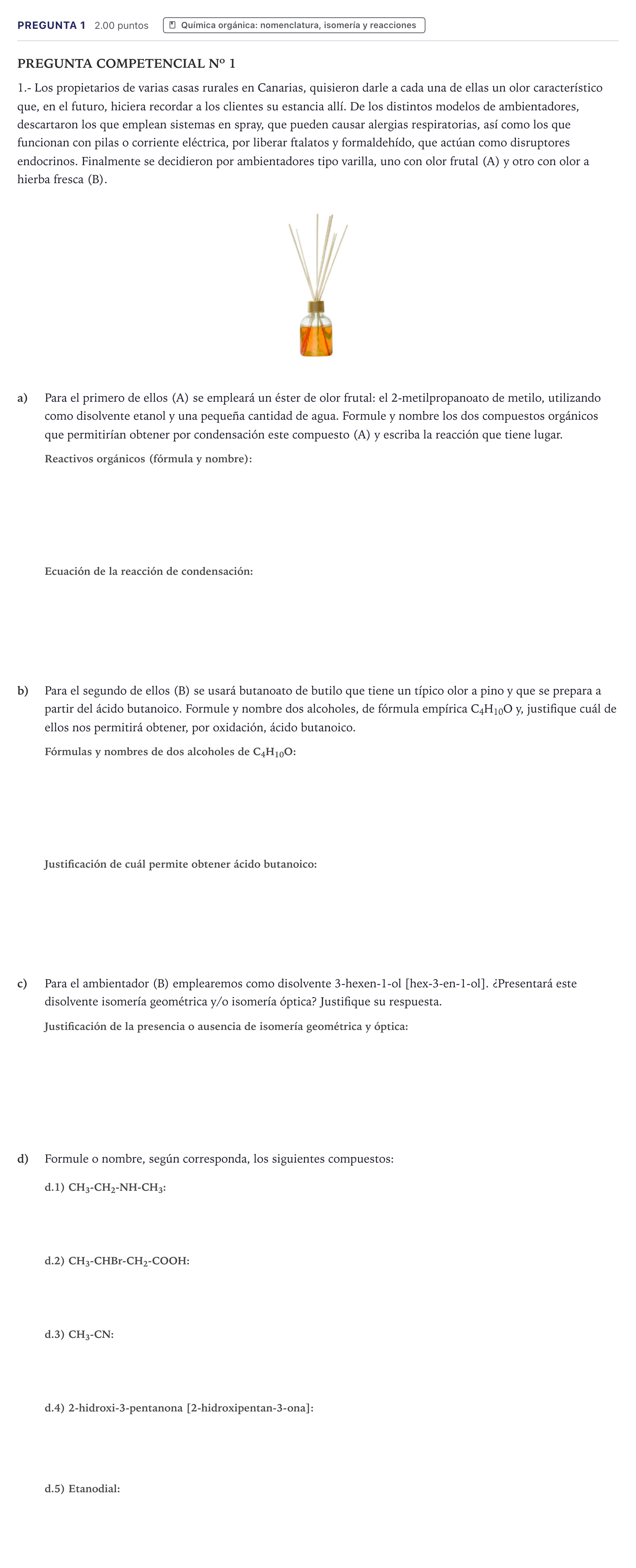 Enunciado: Pregunta 1 · Química PAU Canarias Junio 2026
