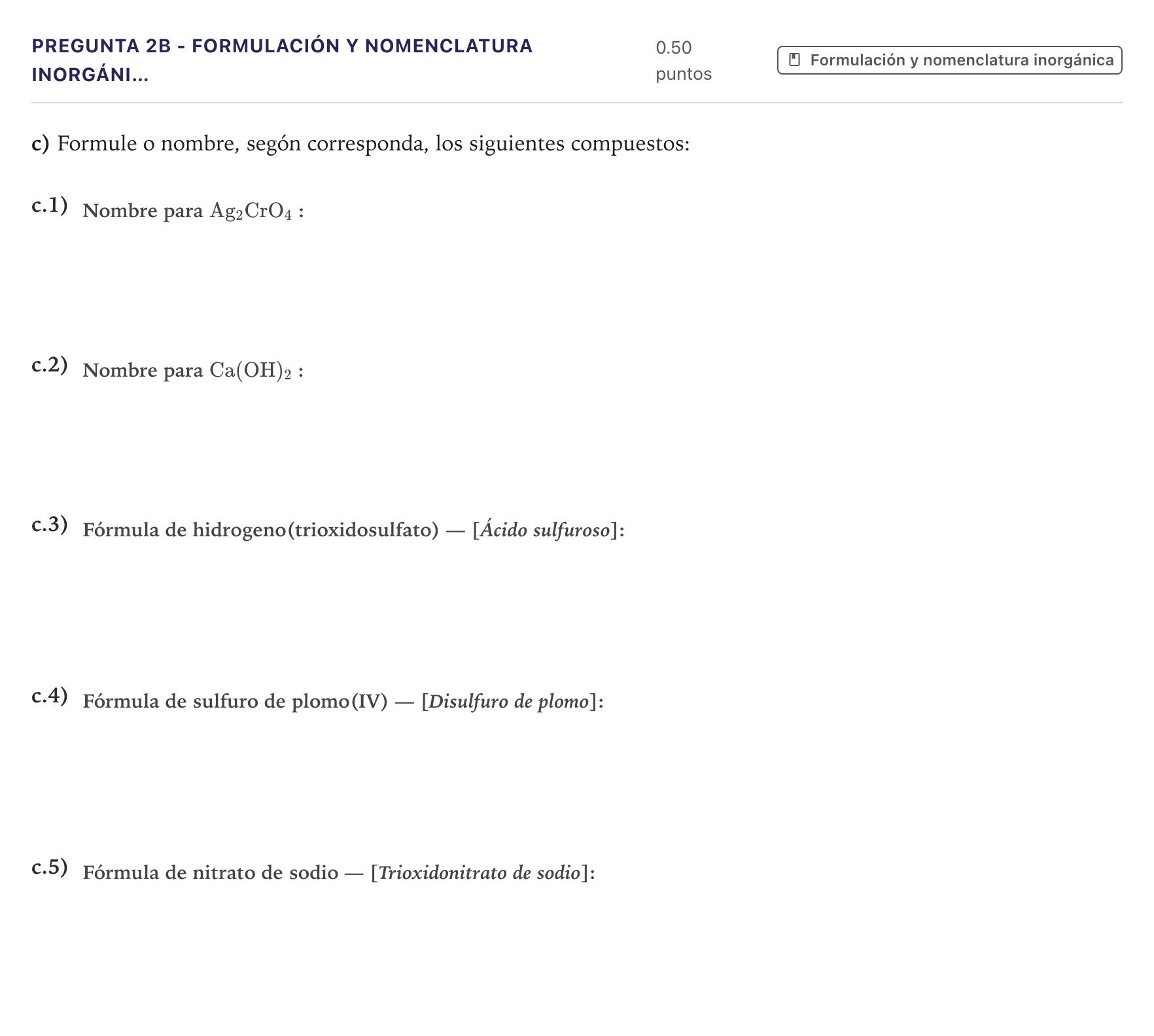 Enunciado: Pregunta 2B - Formulación y nomenclatura inorgáni… · Química PAU Canarias Junio 2026