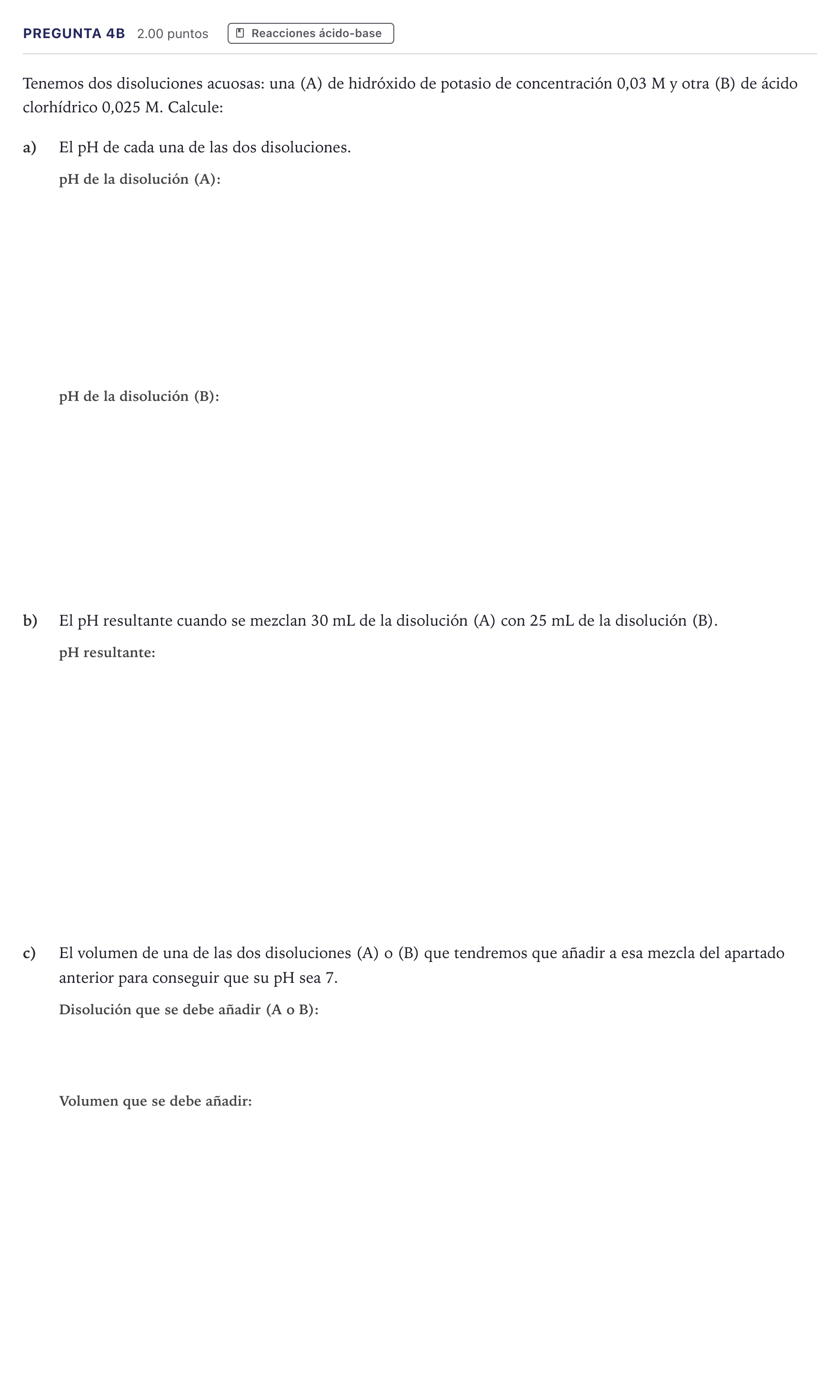 Enunciado: Pregunta 4B · Química PAU Canarias Junio 2026