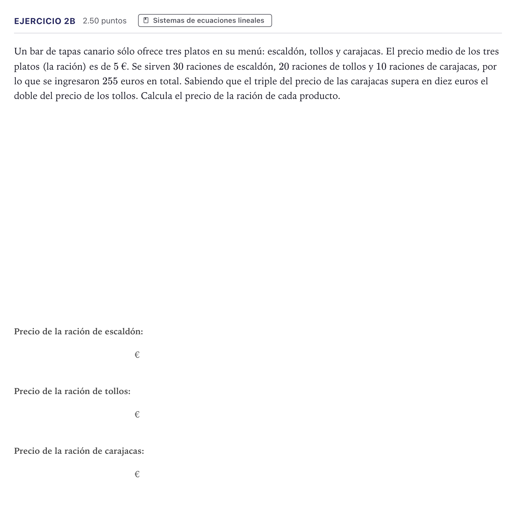 Enunciado: Ejercicio 2B · Matemáticas II PAU Canarias Junio 2023