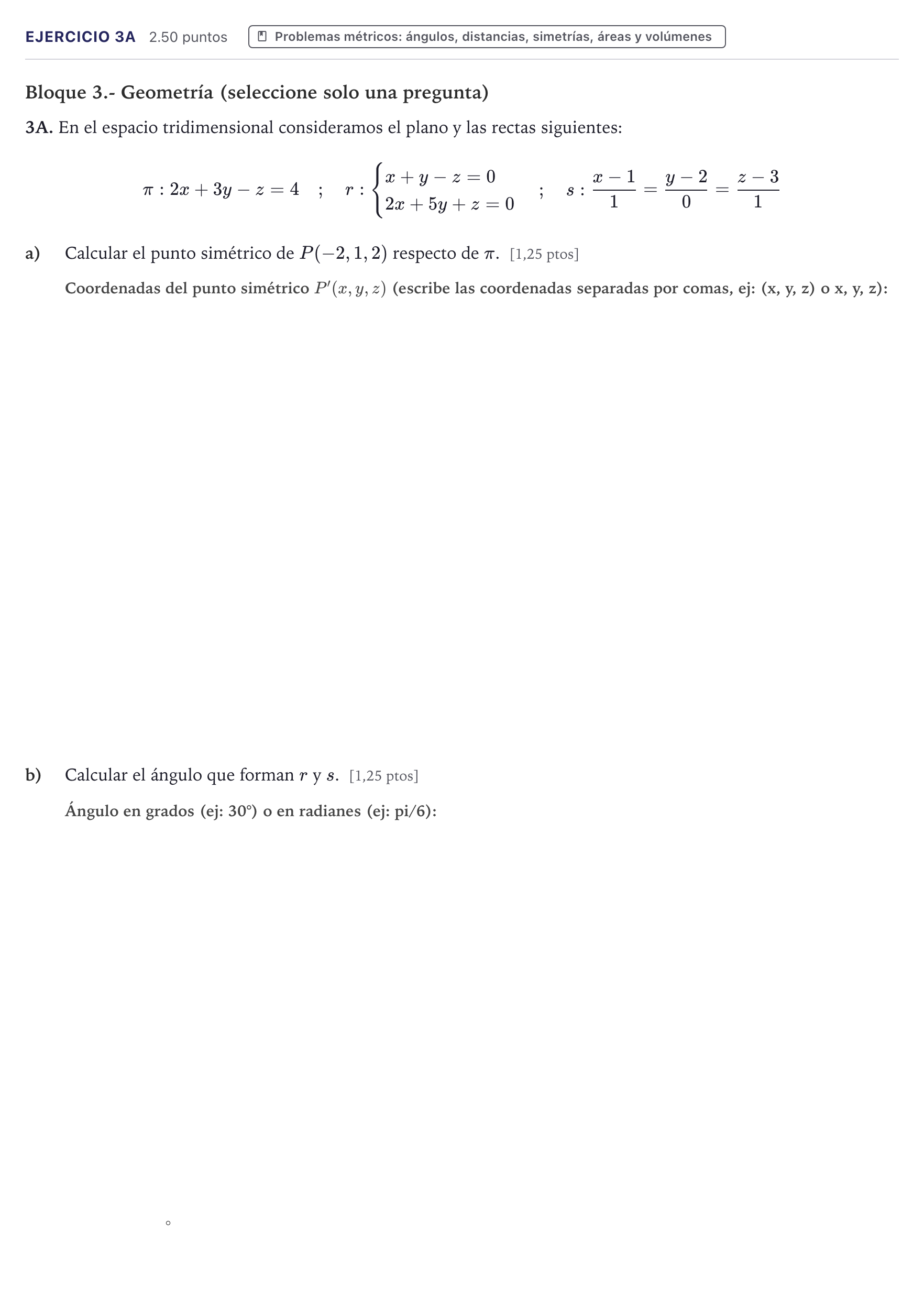 Enunciado: Ejercicio 3A · Matemáticas II PAU Canarias Junio 2023