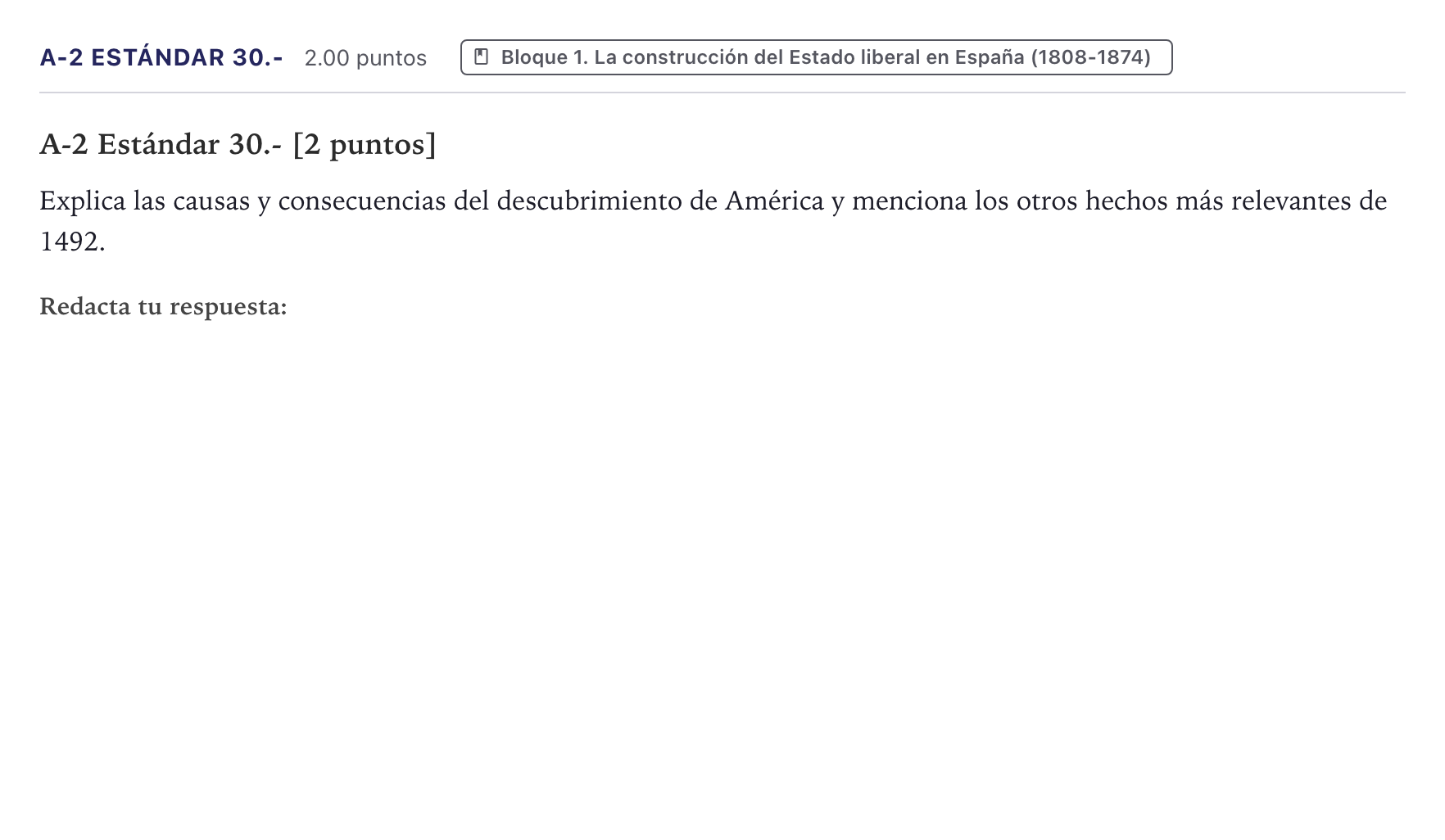 Enunciado: Ejercicio A-2 Estándar 30.- · Historia de España PAU Canarias Junio (Ciencias) 2021