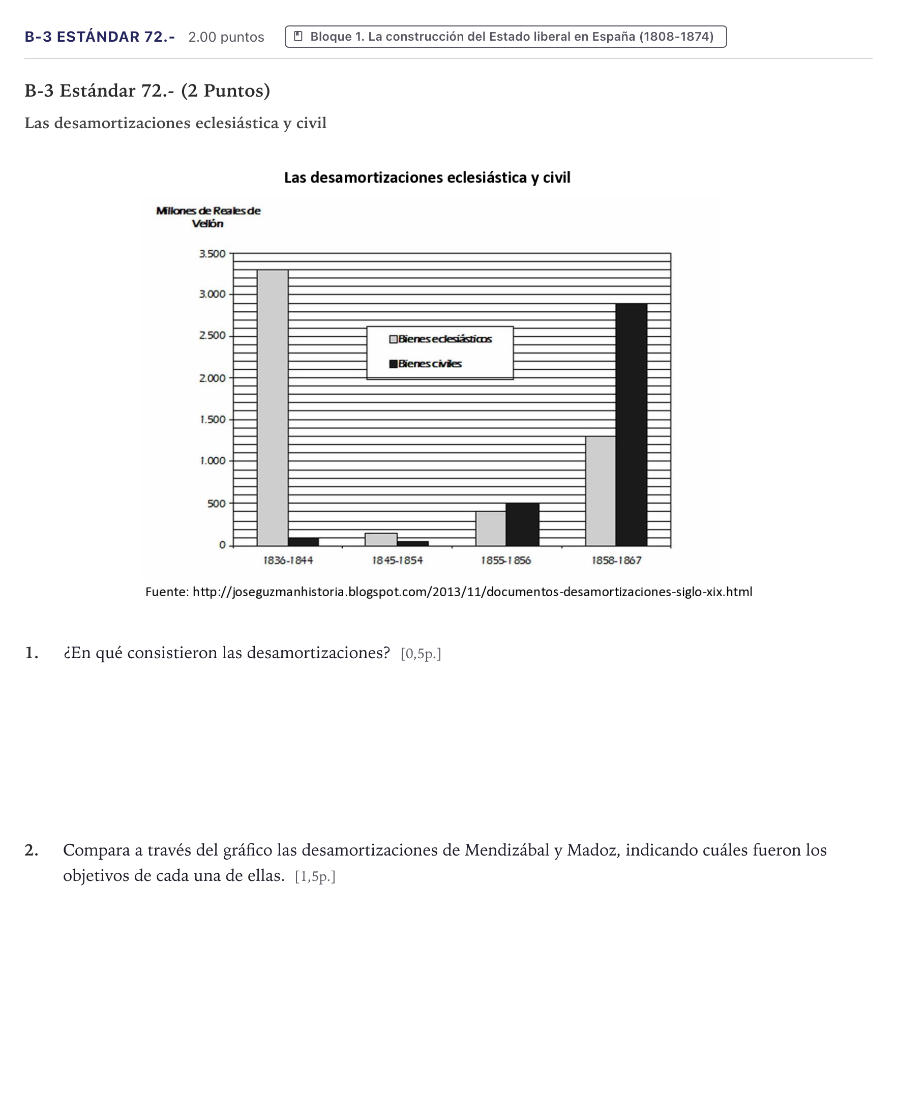 Enunciado: Ejercicio B-3 Estándar 72.- · Historia de España PAU Canarias Junio (Ciencias) 2021
