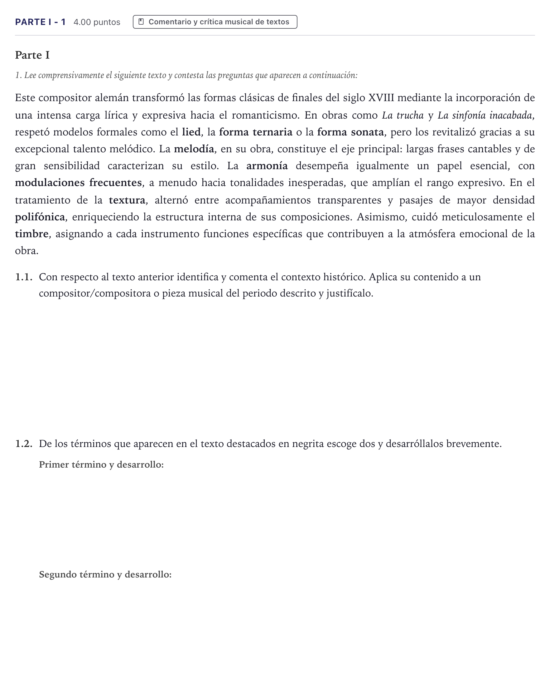 Enunciado: Ejercicio Parte I - 1 · Análisis Musical II PAU Canarias Junio 2025