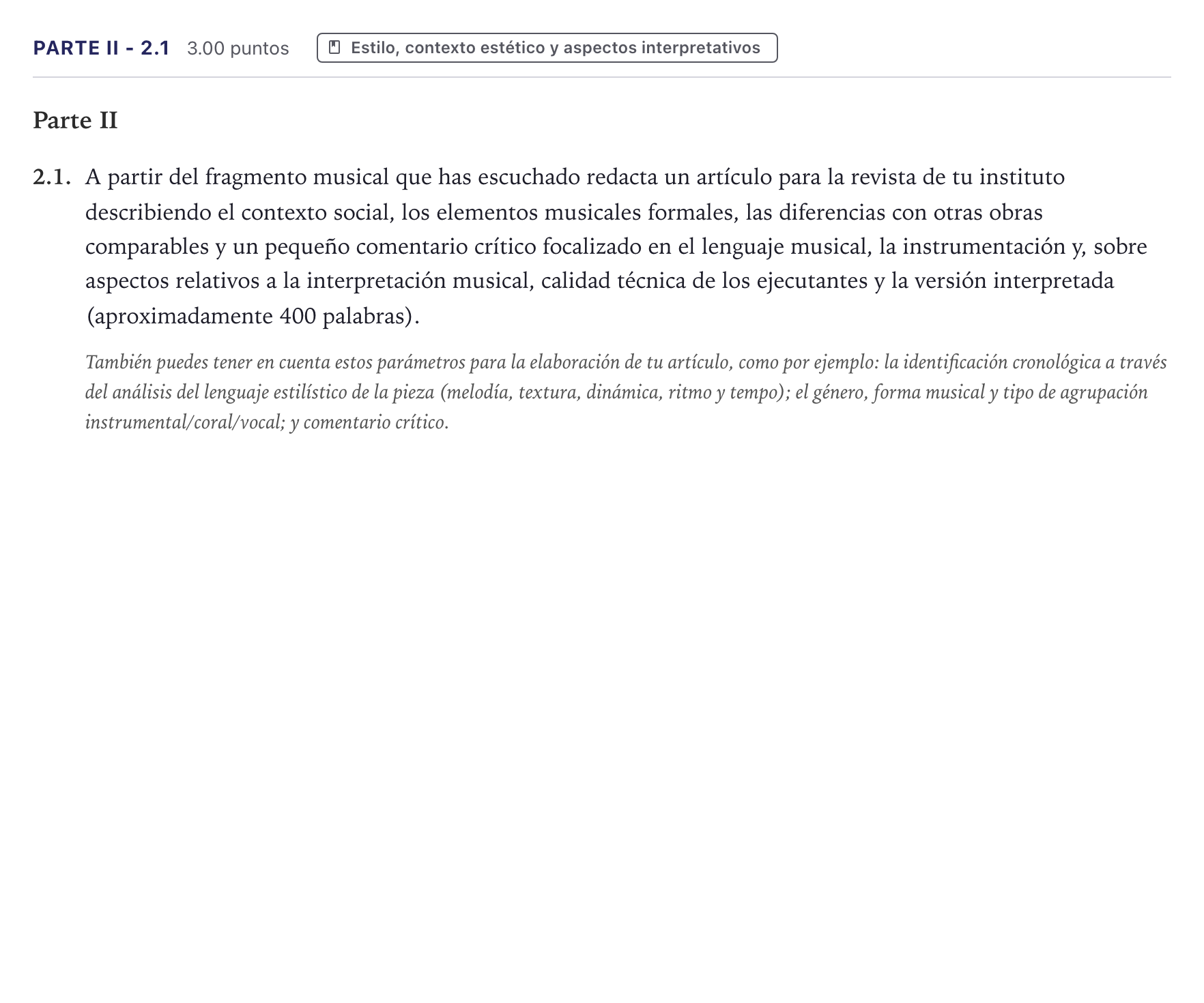 Enunciado: Ejercicio Parte II - 2.1 · Análisis Musical II PAU Canarias Junio 2025